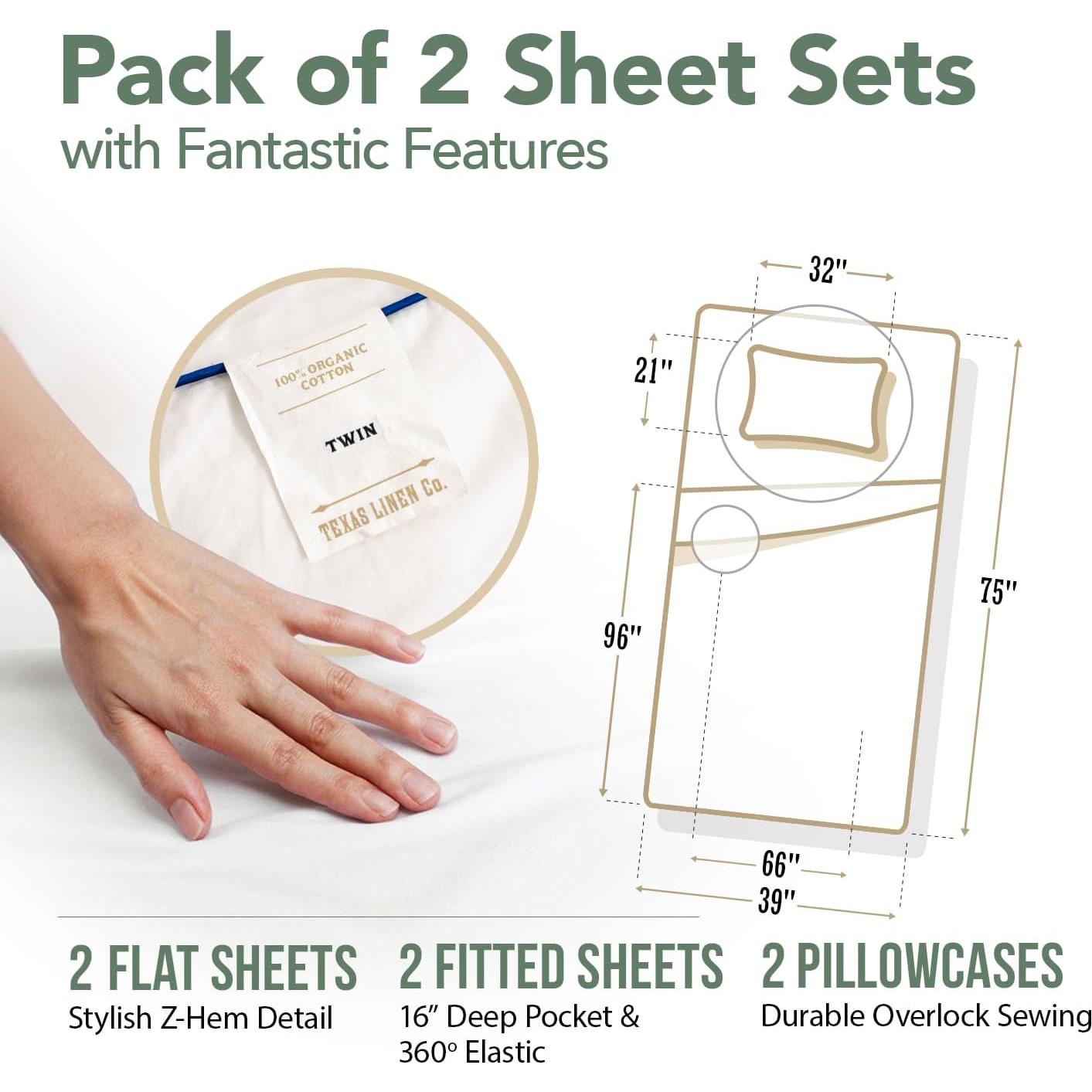 Juego de Sábanas Individuales Orgánicas TEXAS LINEN CO. 6 Piezas