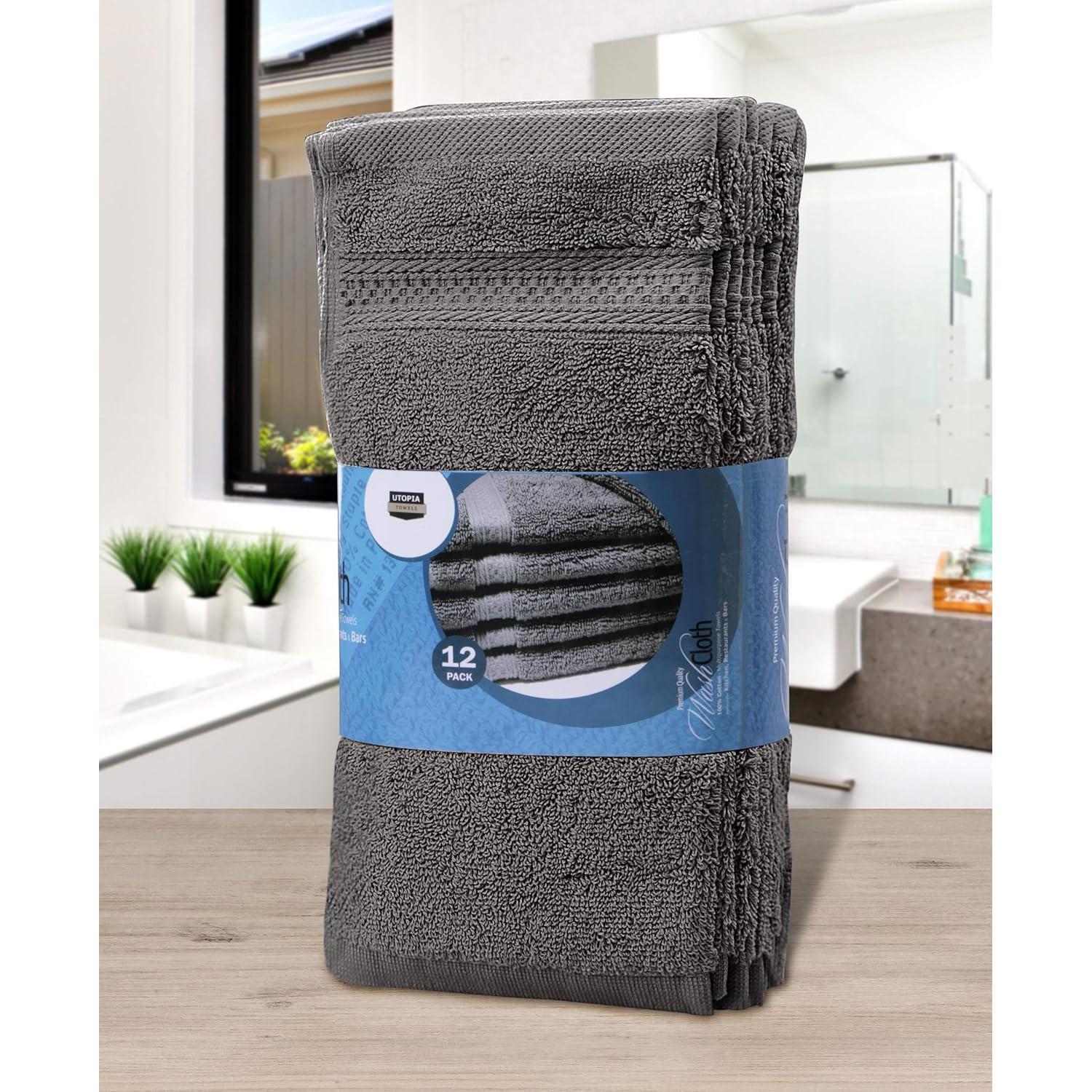 Juego de Paños de Baño Utopia 30x30 cm 600 GSM 100% Algodón Gris