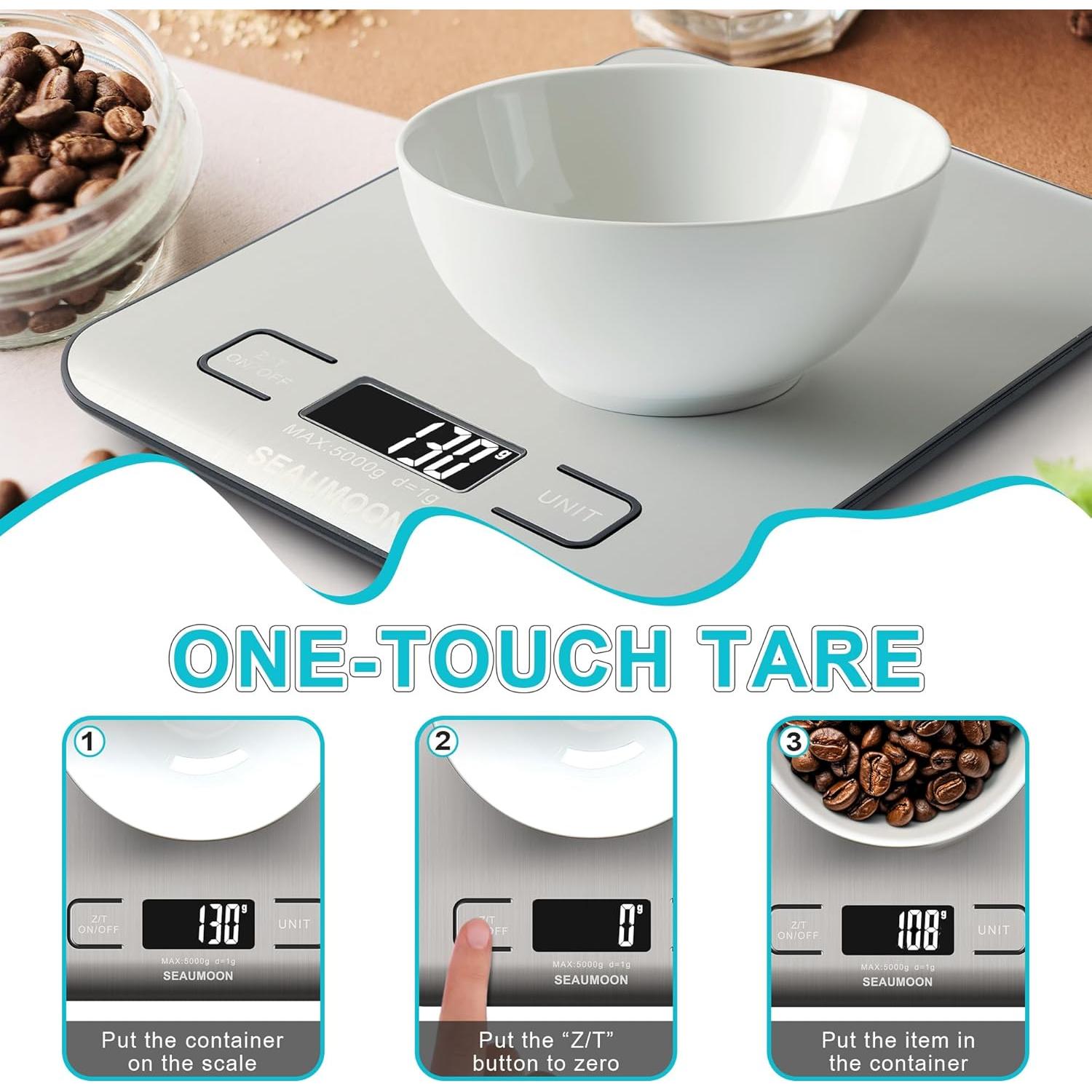 Báscula de Cocina Digital 5kg Plata - Precisa y Compacta