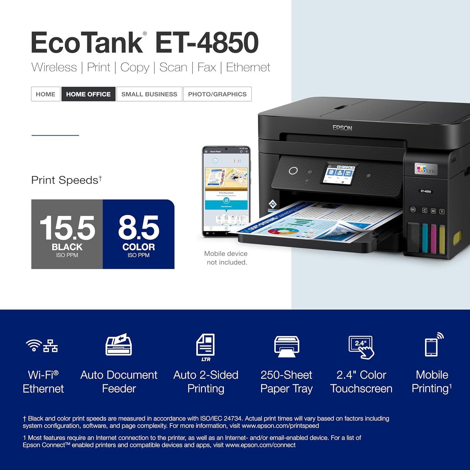 Impresora Epson EcoTank ET-4850 Todo-en-Uno Inalámbrica