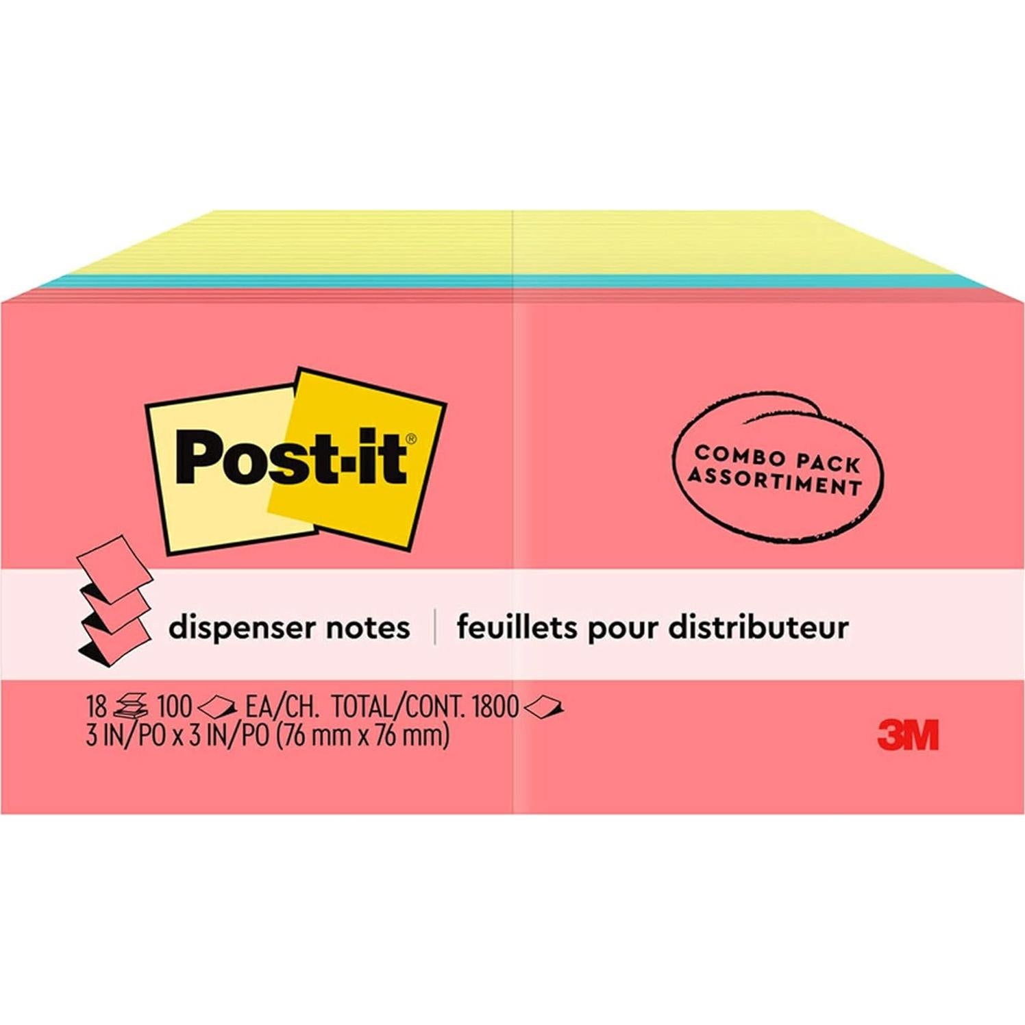 Dispensador de Notas Post-it 7.6x7.6 cm 18 Bloc Colores Asortidos