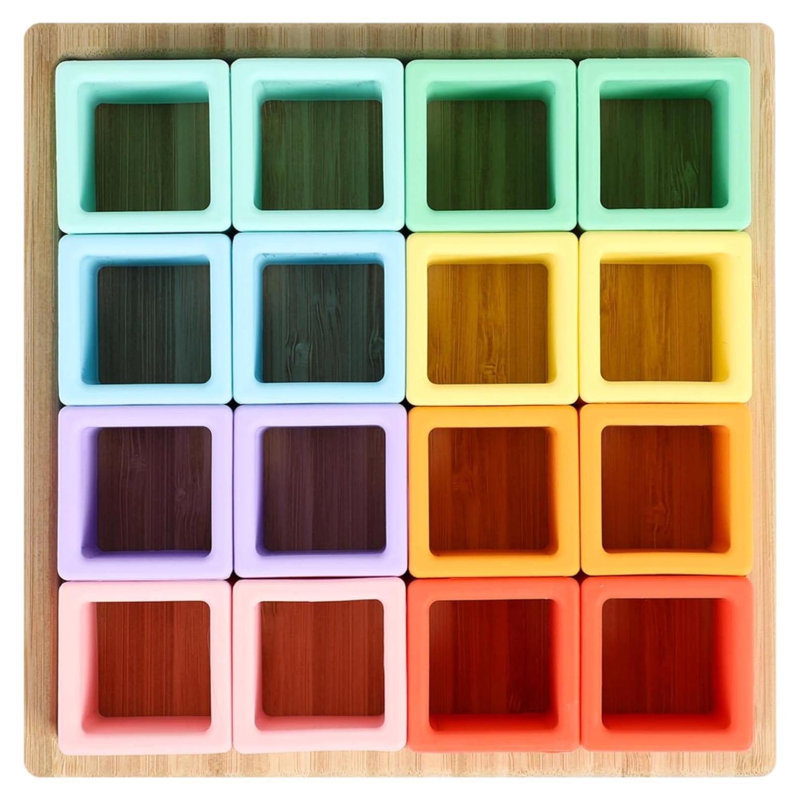 Bloques de Silicona Arco Iris Blue Ginkgo - 16 Piezas