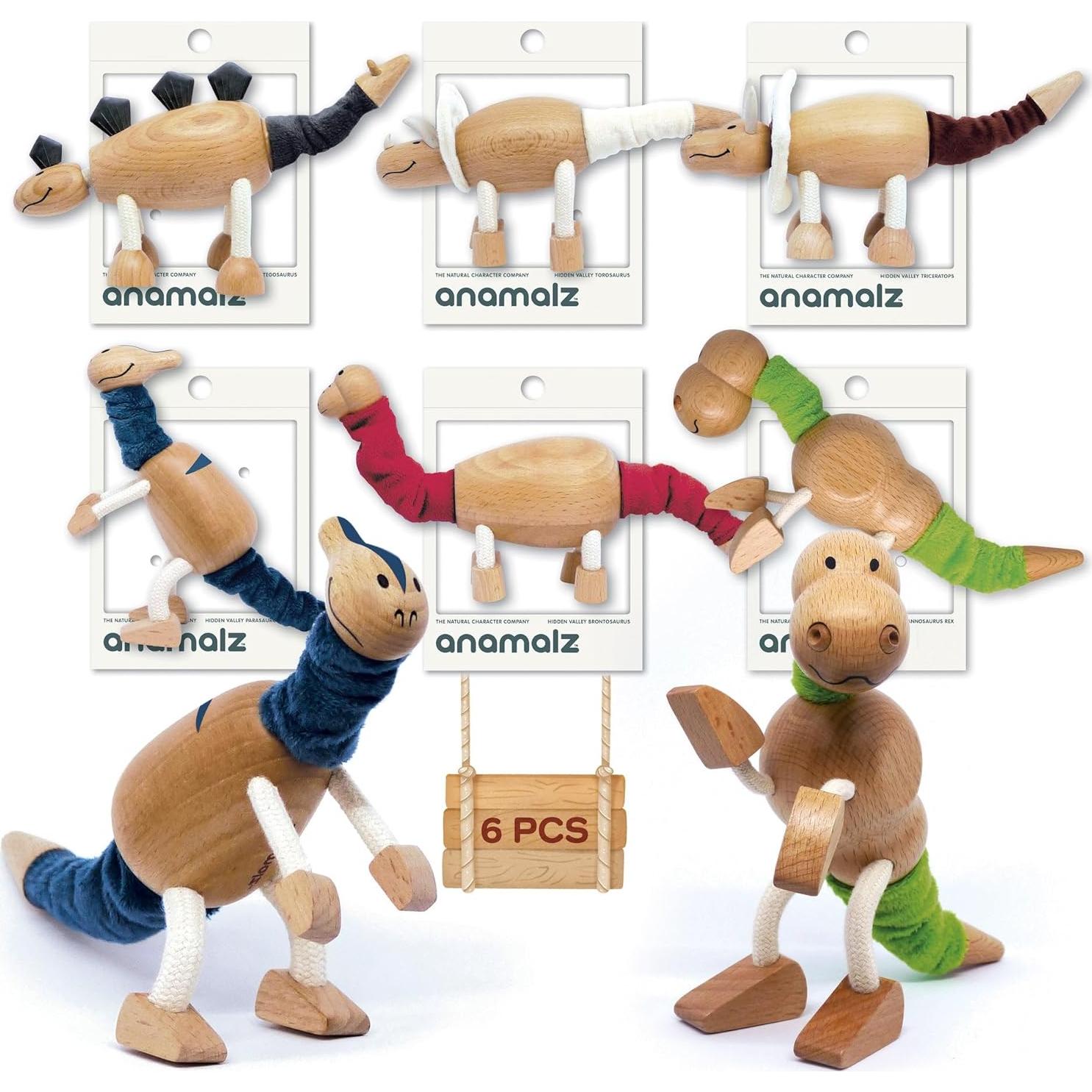 Juguetes de Madera Anamalz Dinosaurios Posables Set de 6