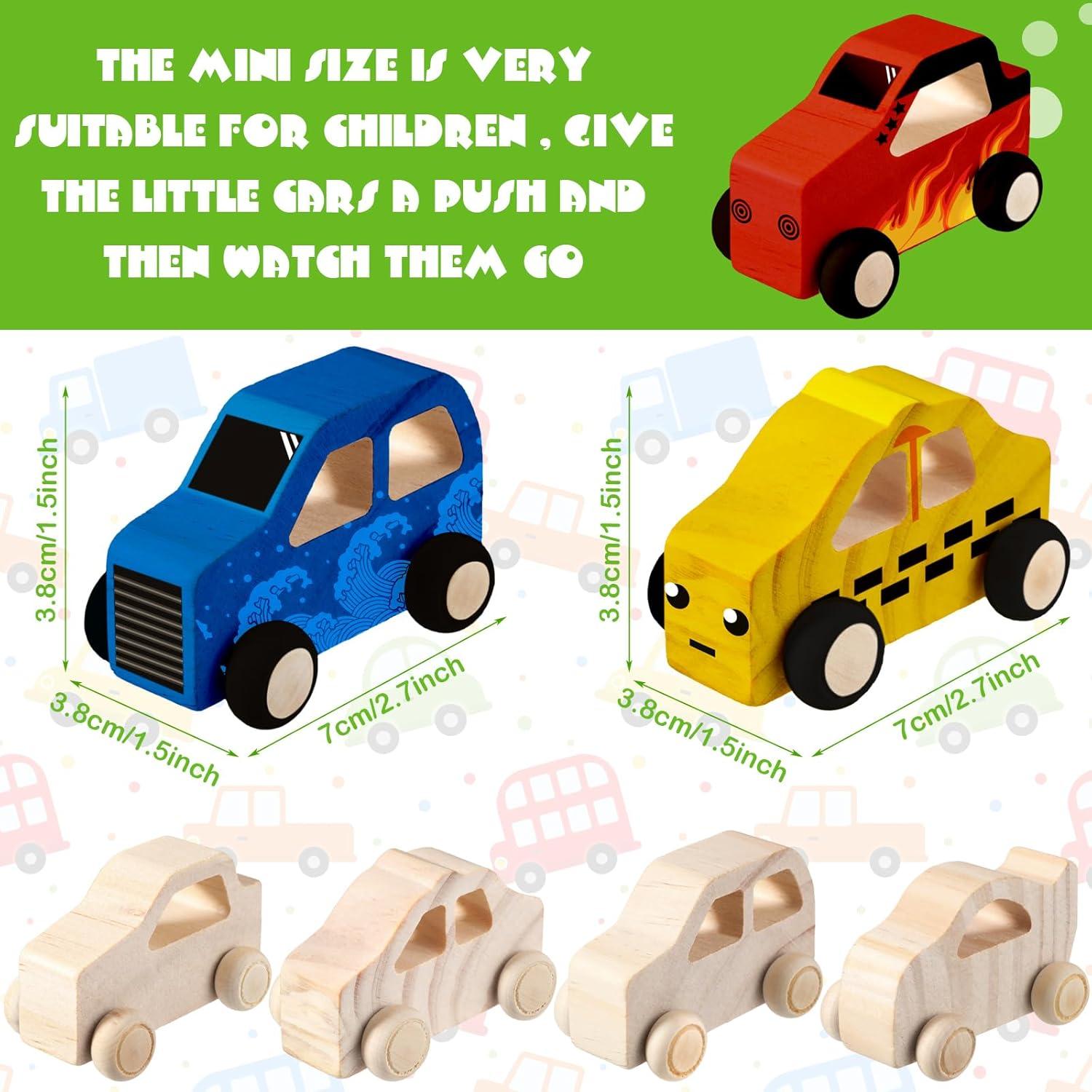 Chivao 24 Piezas Juguetes de Auto de Madera DIY Pintables