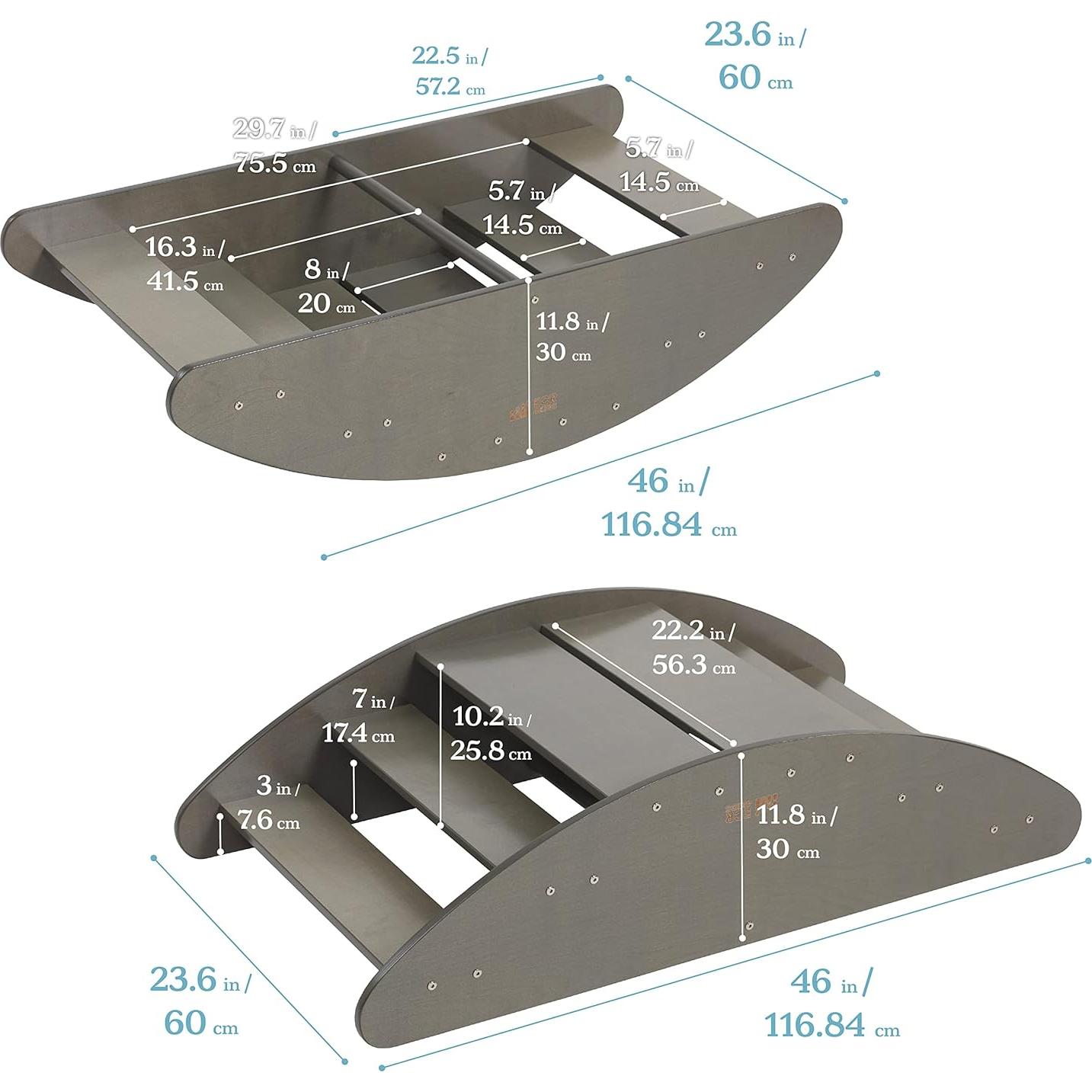 ECR4Kids Barco Mecedor y Escaleras Lavado Gris 116.8x60 cm