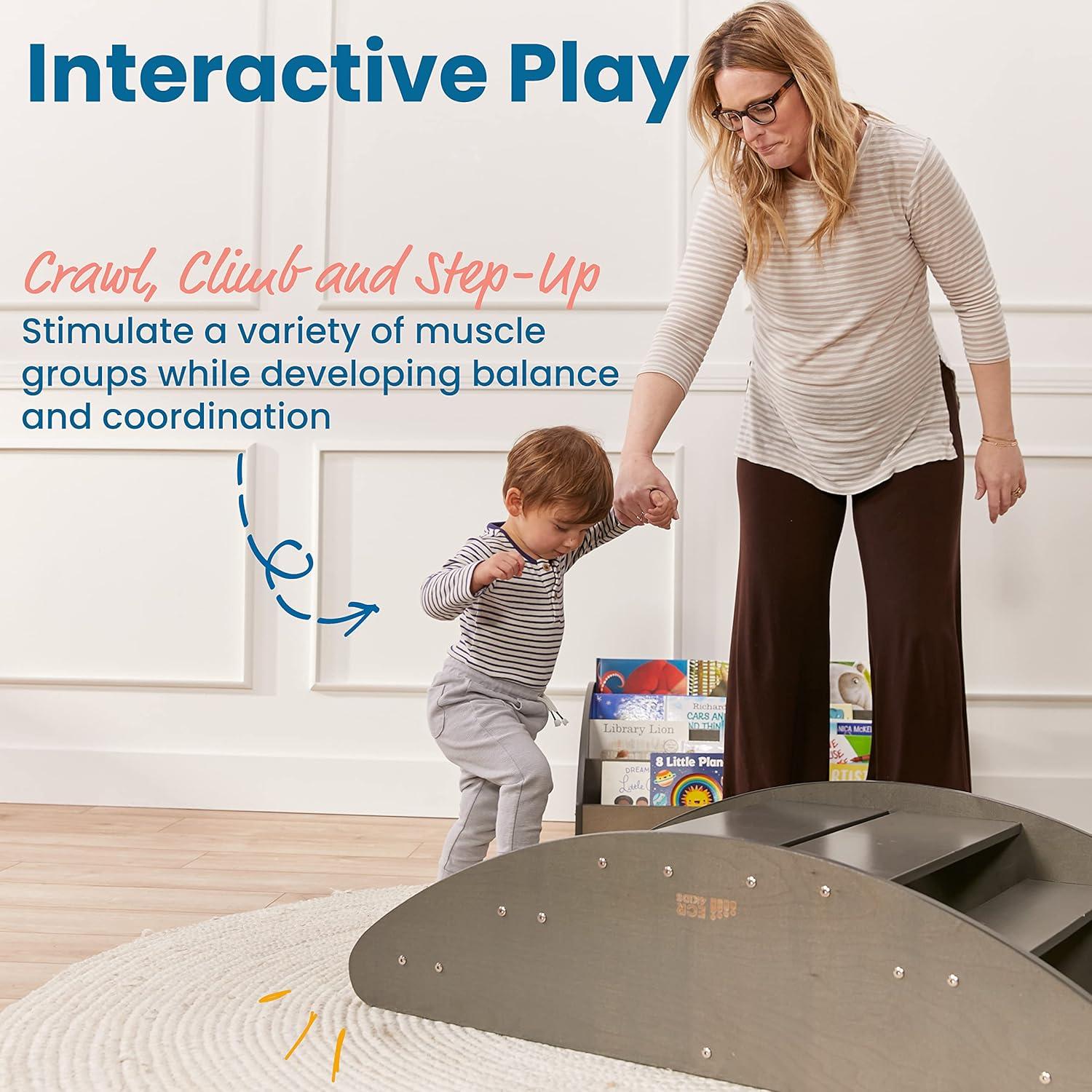 ECR4Kids Barco Mecedor y Escaleras Lavado Gris 116.8x60 cm