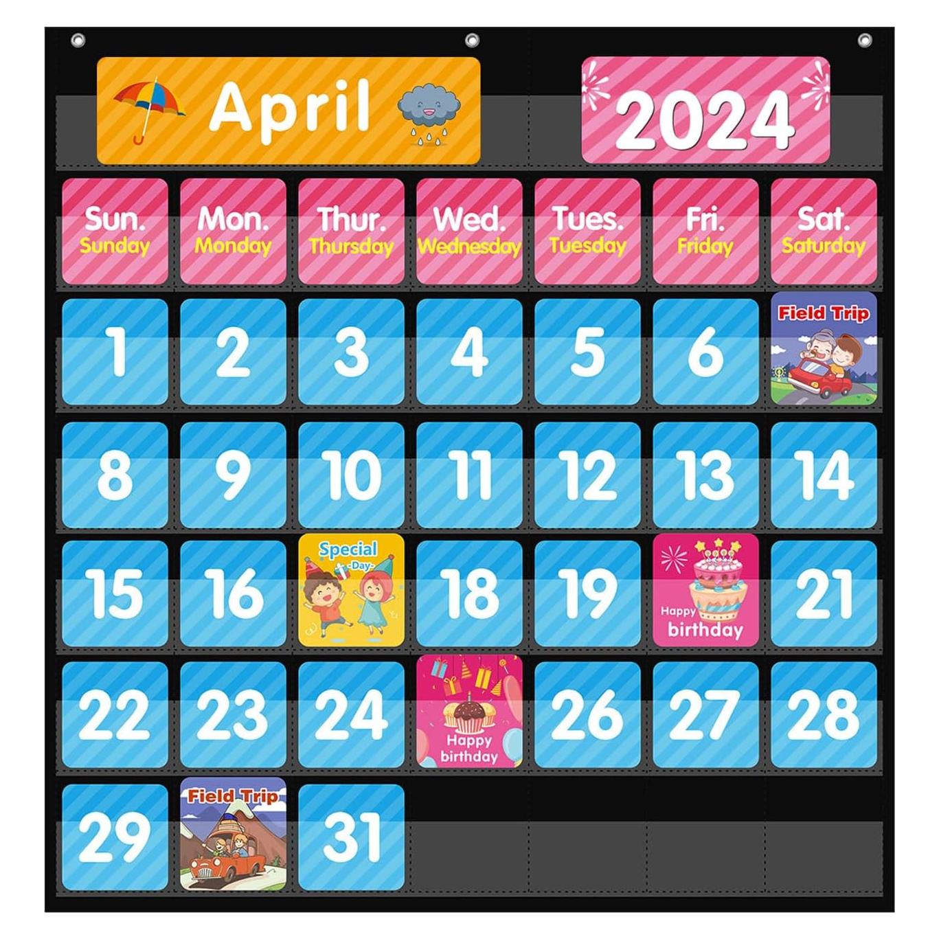 Calendario Educativo REGELETO 44 Bolsillos Negro 63.5x61cm