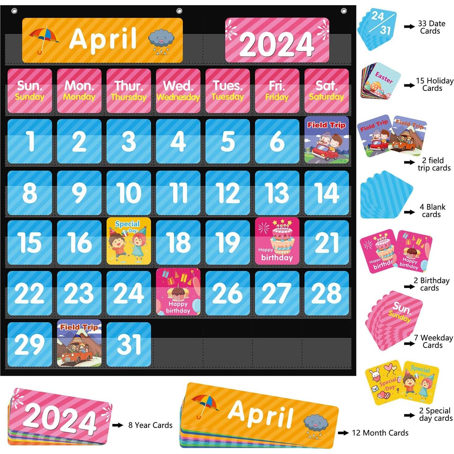 Calendario Educativo REGELETO 44 Bolsillos Negro 63.5x61cm