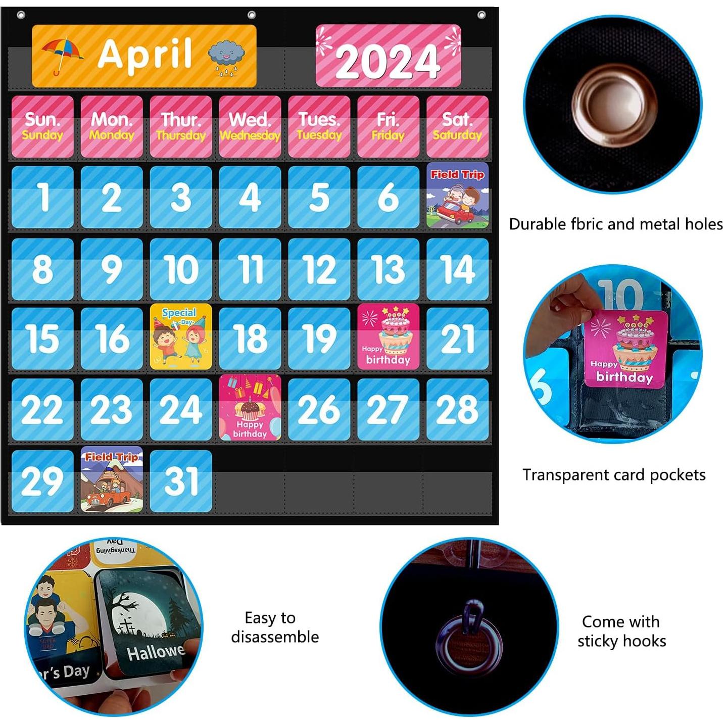 Calendario Educativo REGELETO 44 Bolsillos Negro 63.5x61cm