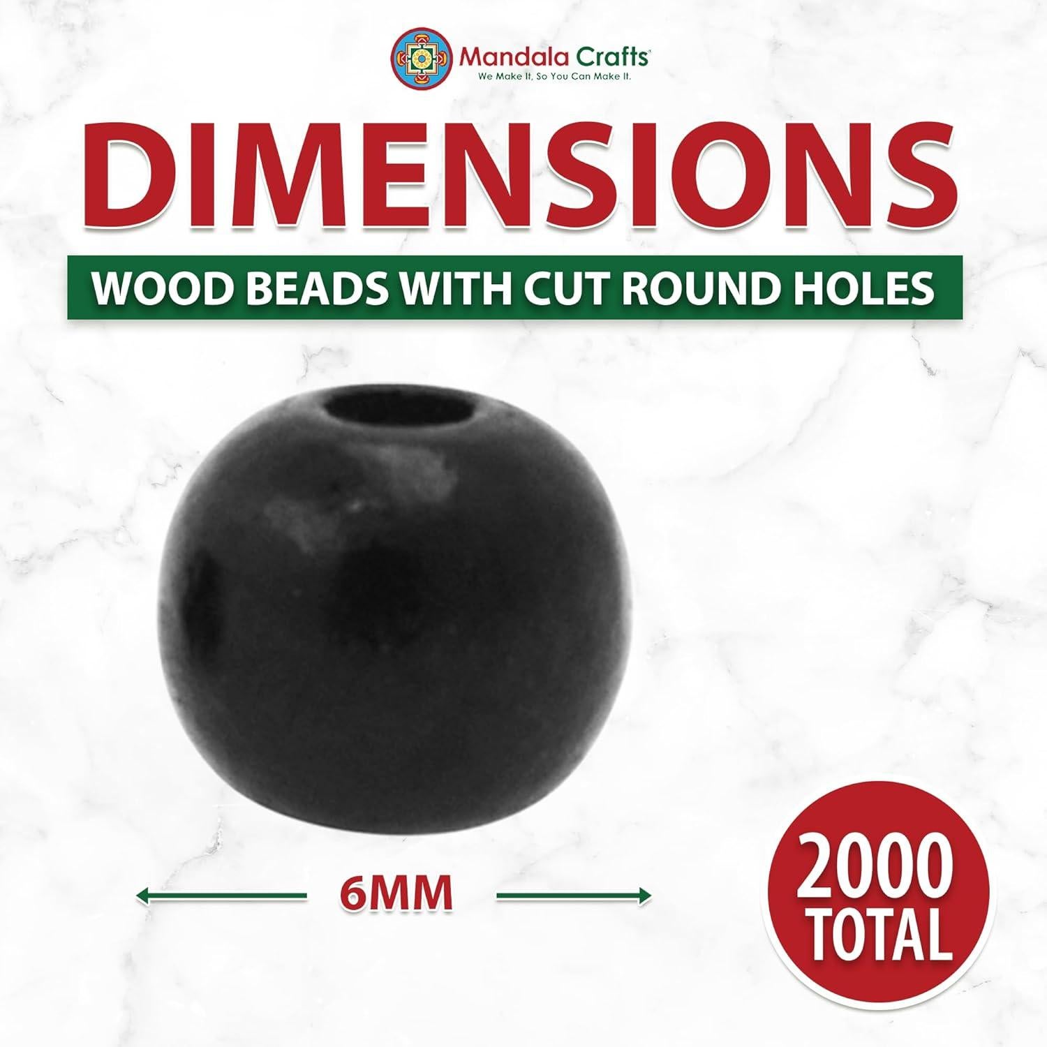 Perlas de Madera Redondas Negras 6mm Mandala Crafts 2000 Piezas