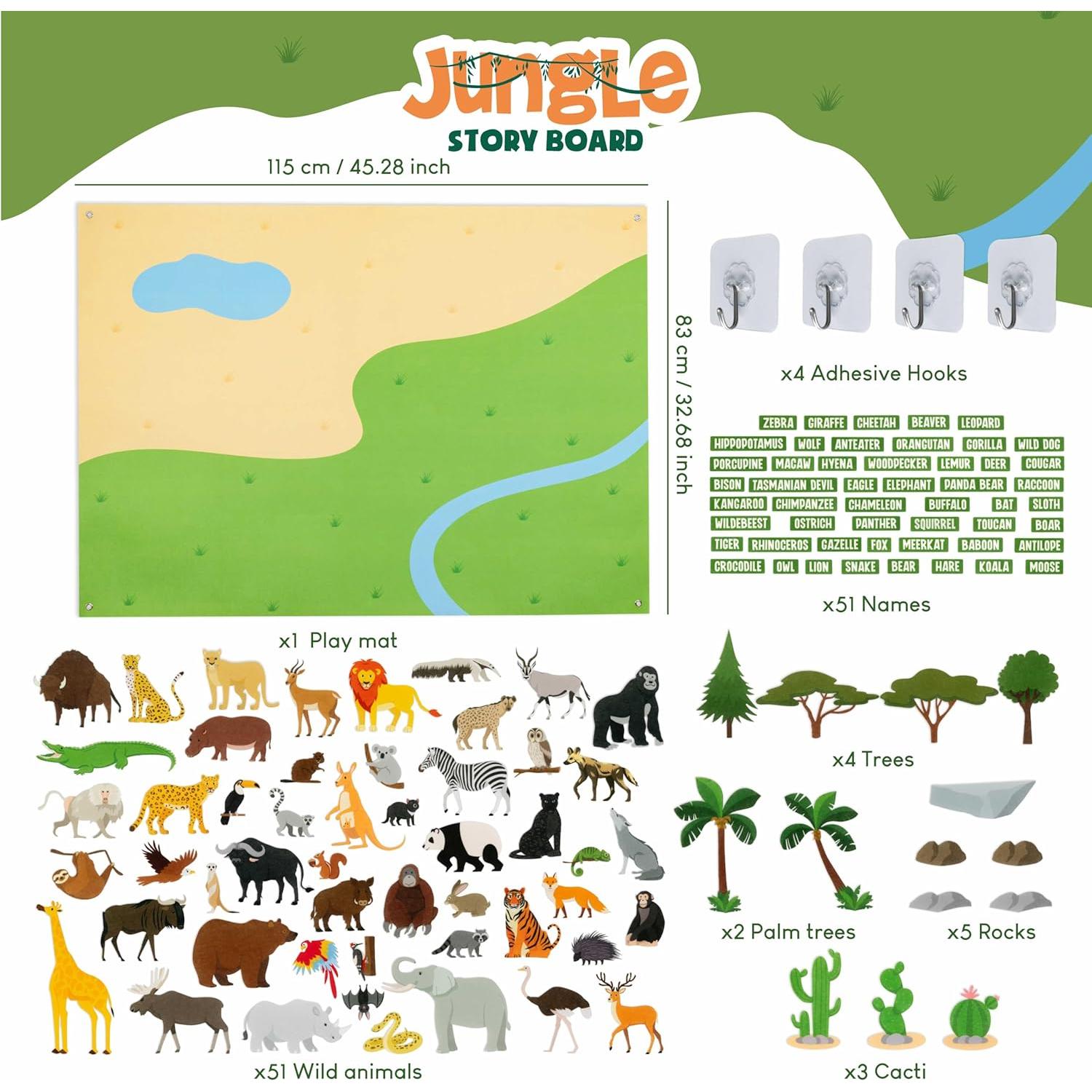 Tablero de Fieltro Montessori Bonnyco 116 Figuras Selva 115x82cm