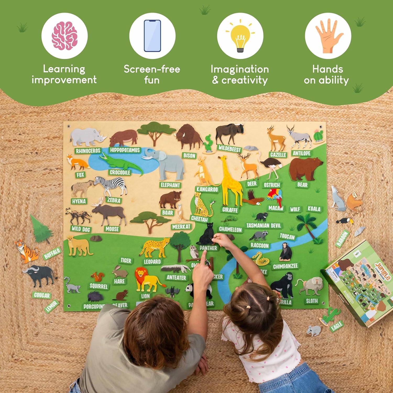 Tablero de Fieltro Montessori Bonnyco 116 Figuras Selva 115x82cm
