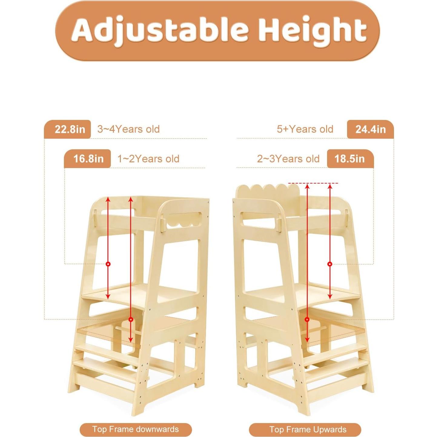 Torre de Madera Montessori Ajustable Lauon para Niños 81.6 kg