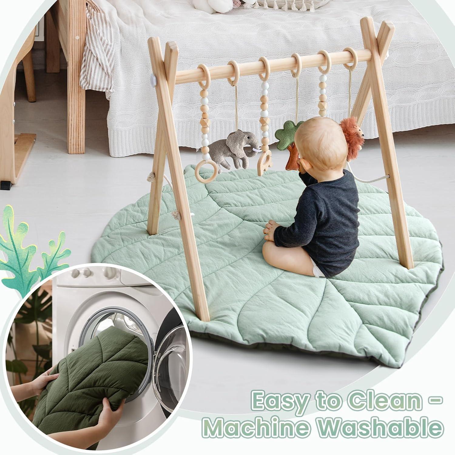 Gimnasio de Juego de Madera Razee para Bebés con Alfombra Verde