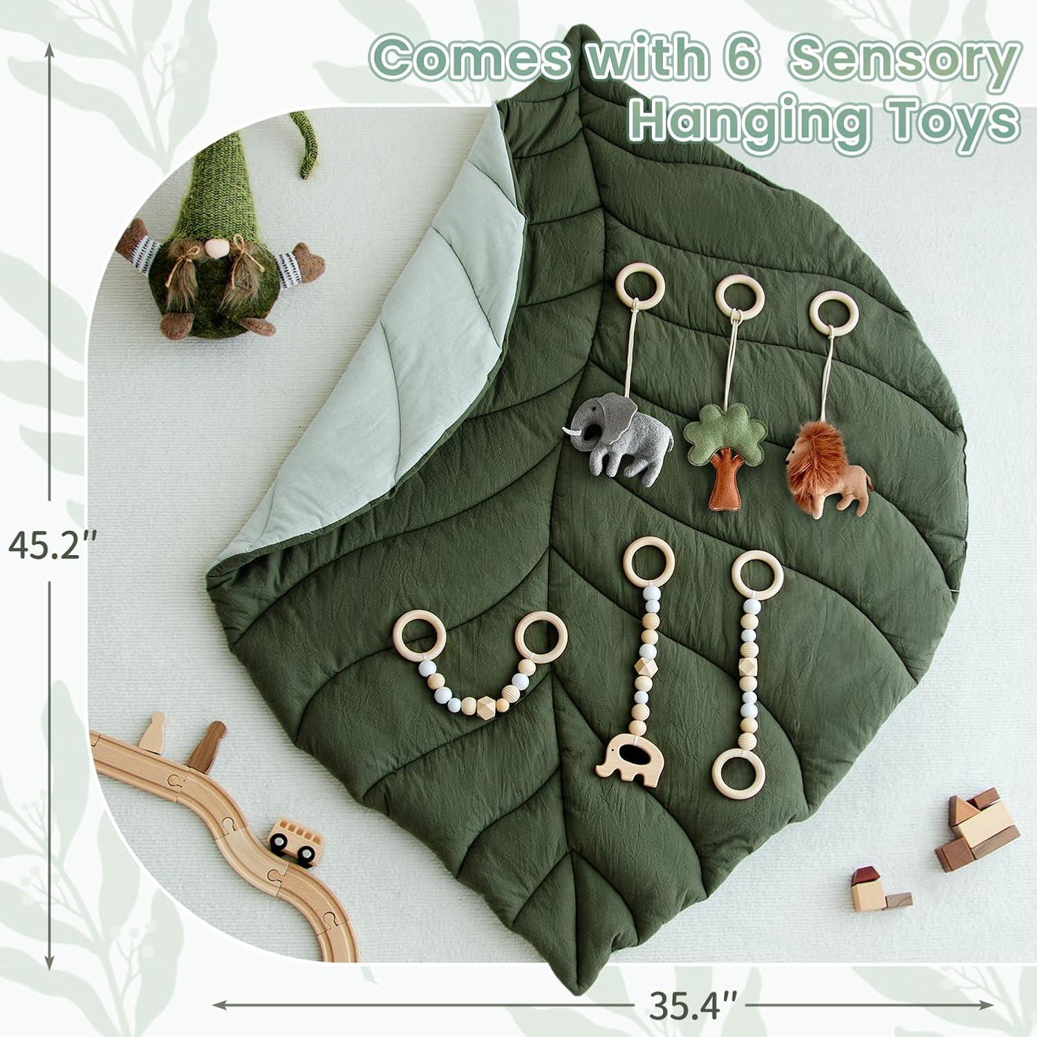 Gimnasio de Juego de Madera Razee para Bebés con Alfombra Verde