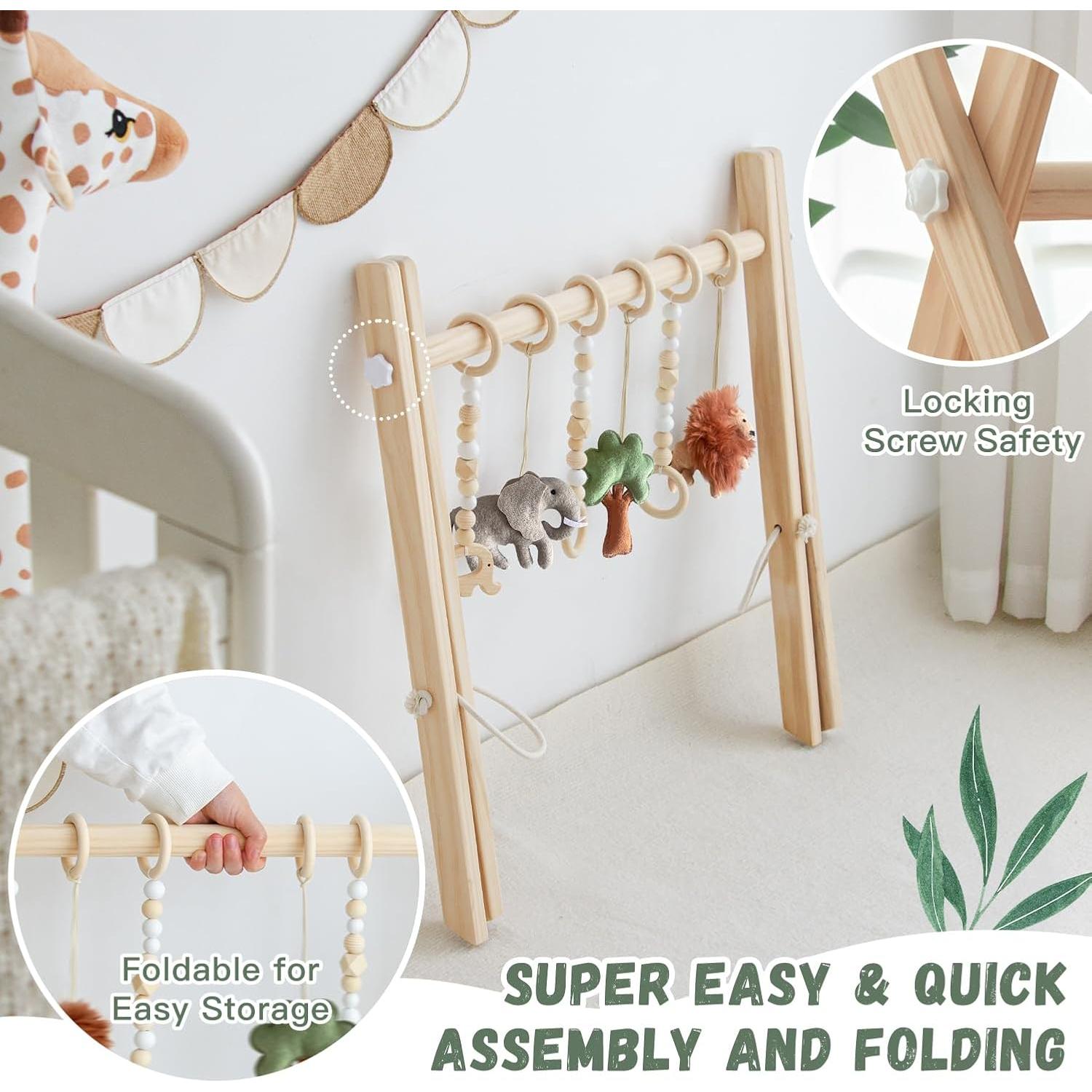 Gimnasio de Juego de Madera Razee para Bebés con Alfombra Verde