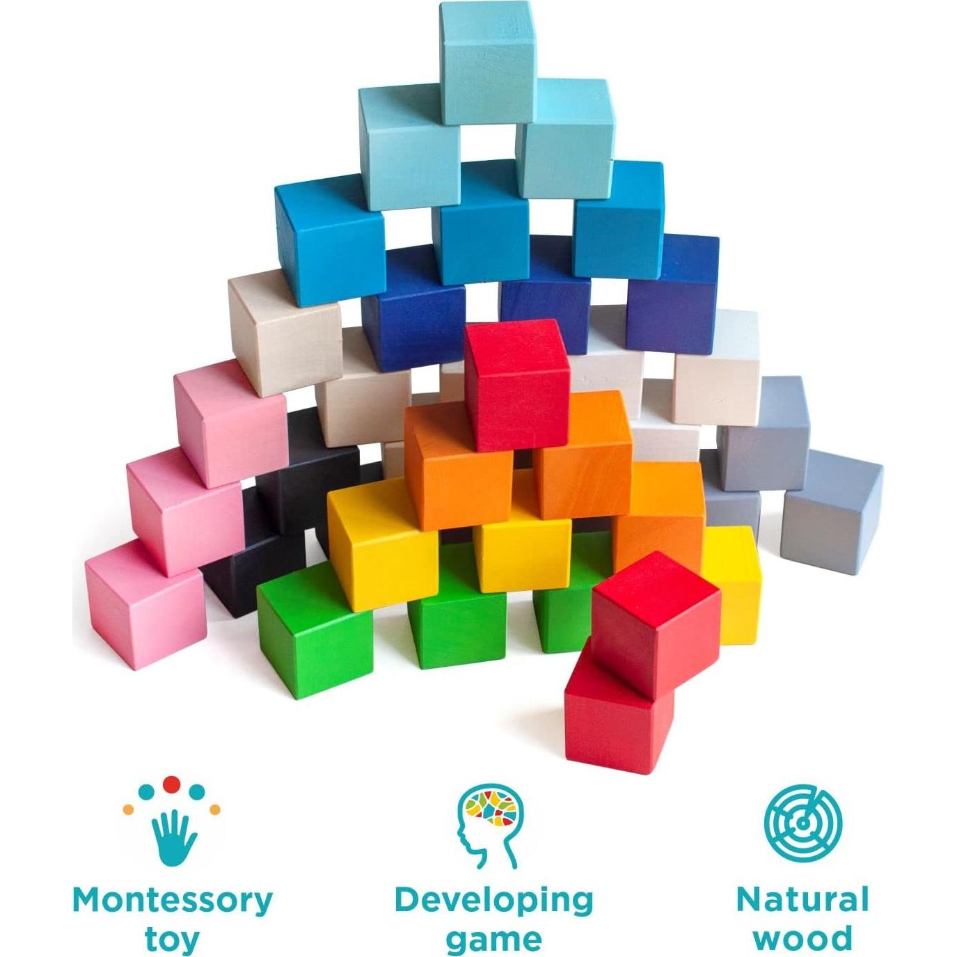 Juguetes Montessori Ulanik - Cubos de Madera 40 pcs 3 cm