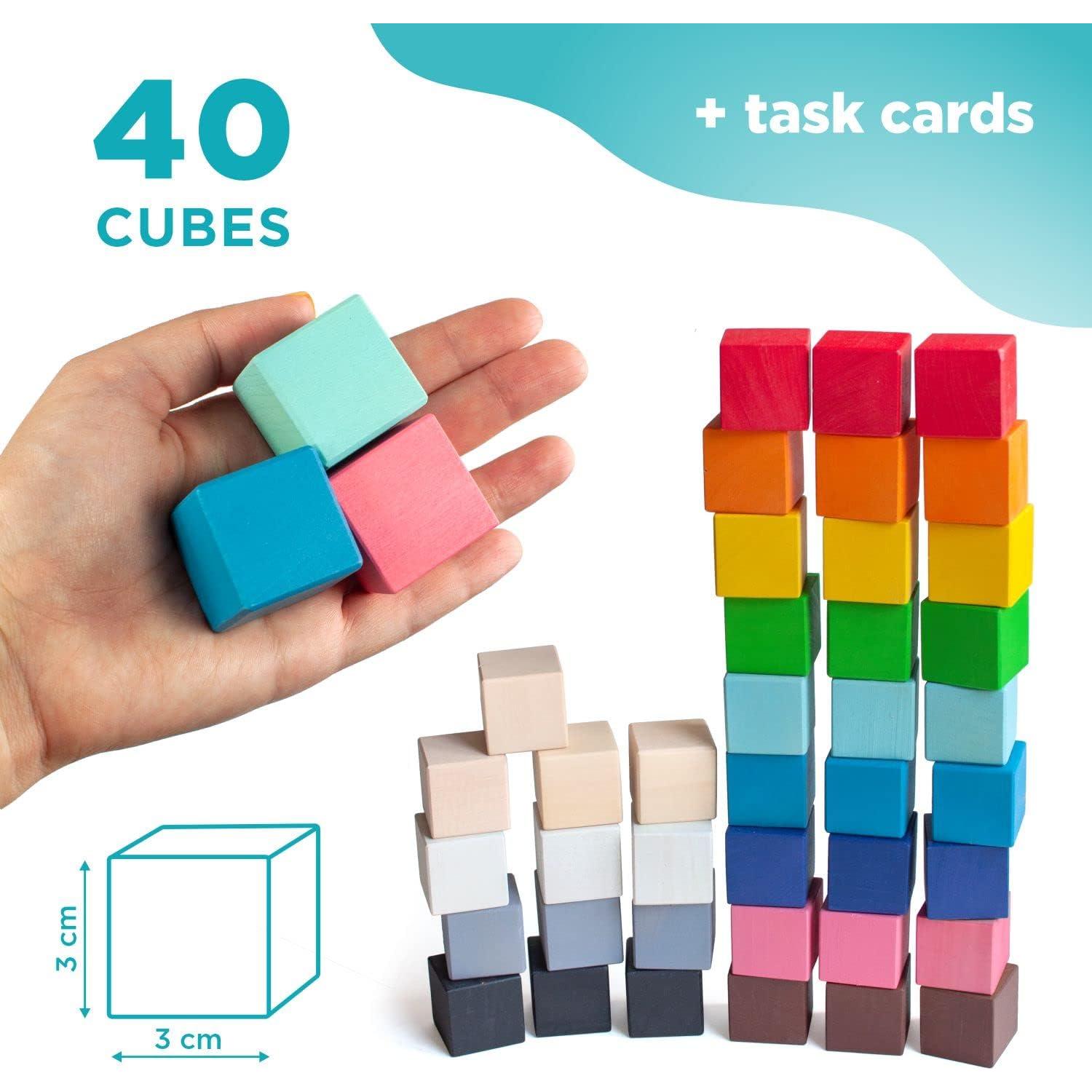 Juguetes Montessori Ulanik - Cubos de Madera 40 pcs 3 cm