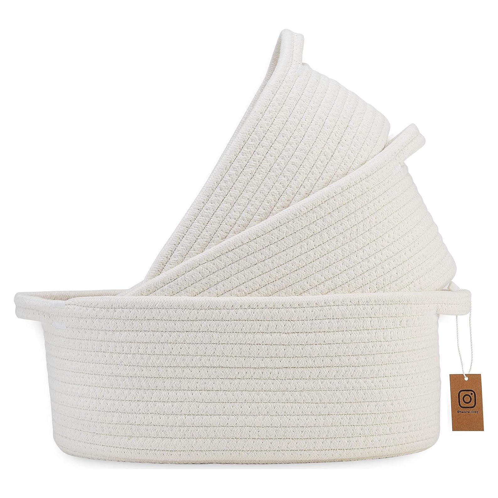 Juego de 3 Cestas de Almacenamiento Ovaladas NaturalCozy - Algodón Blanco Roto