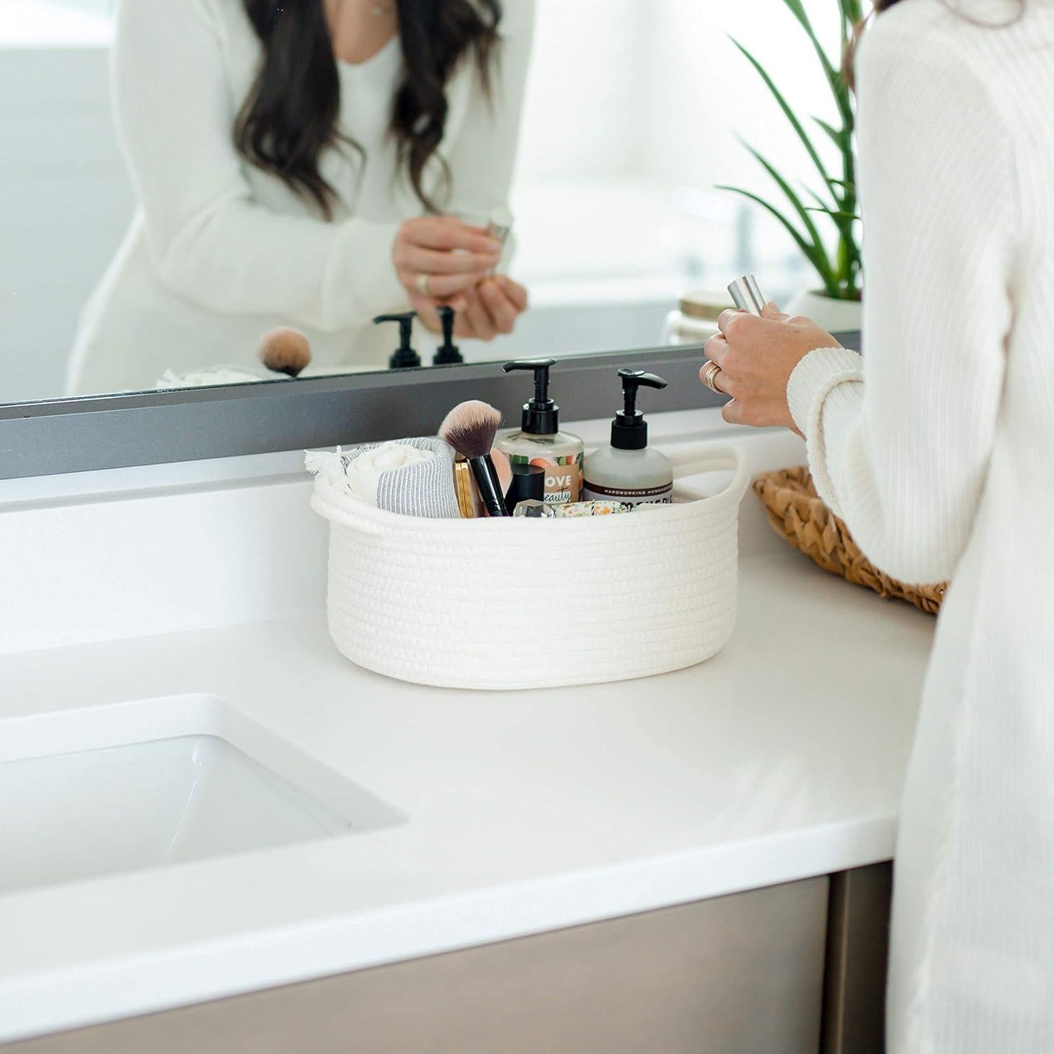 Juego de 3 Cestas de Almacenamiento Ovaladas NaturalCozy - Algodón Blanco Roto