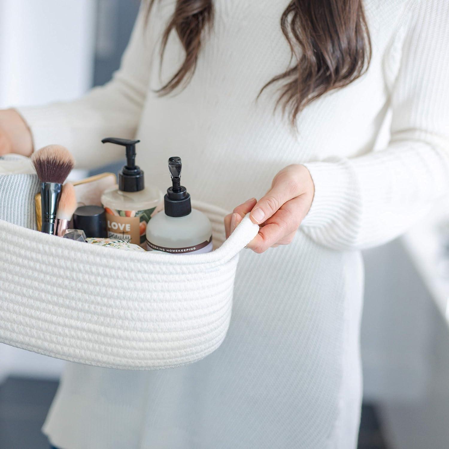 Juego de 3 Cestas de Almacenamiento Ovaladas NaturalCozy - Algodón Blanco Roto