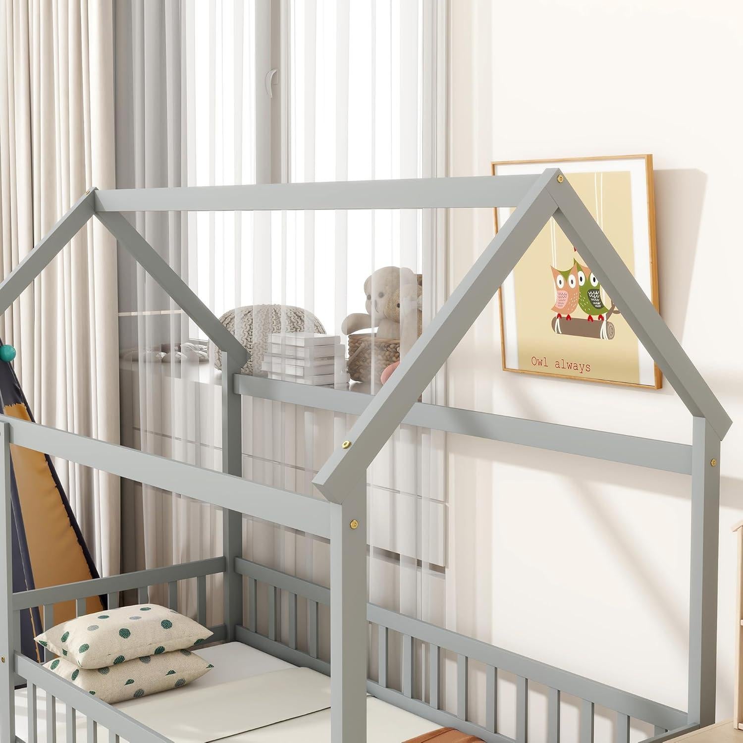 Cama en el Suelo Twin Bellemave Casa de Madera Gris