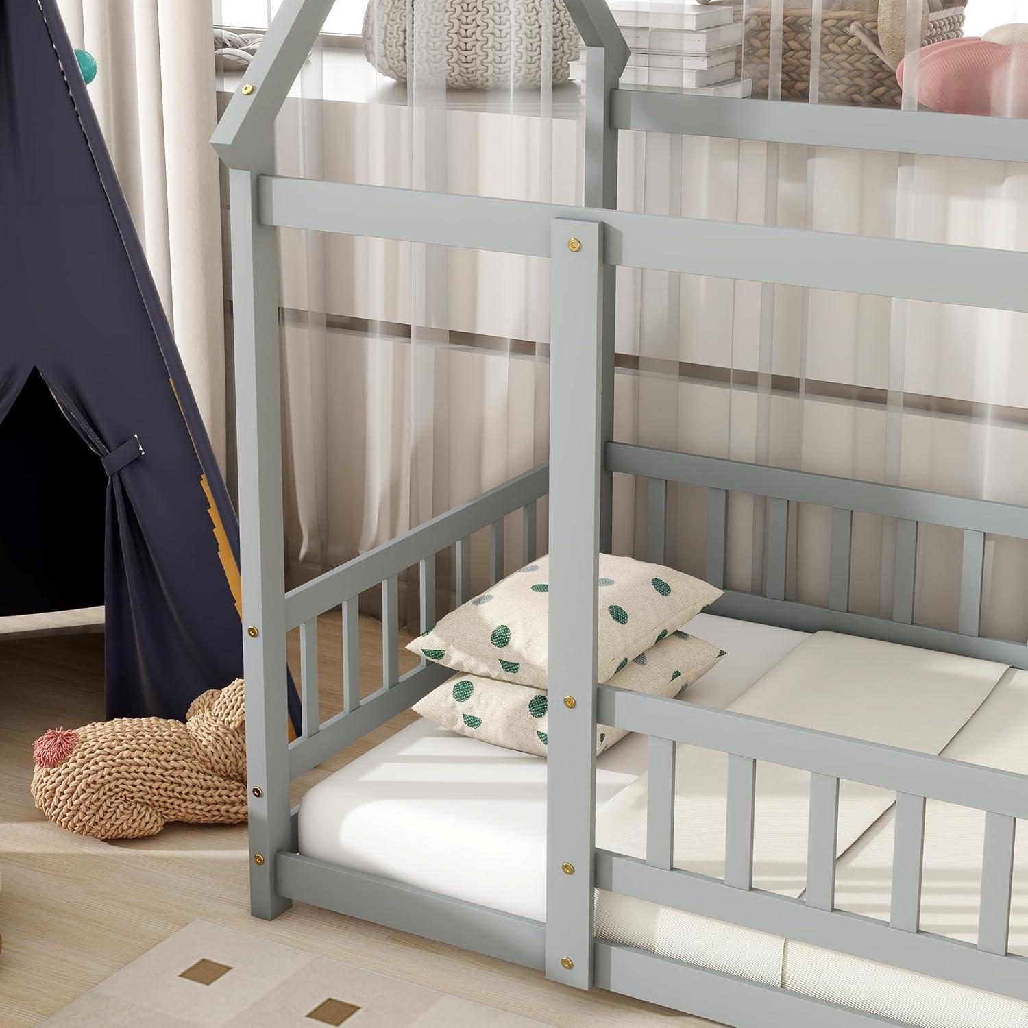 Cama en el Suelo Twin Bellemave Casa de Madera Gris