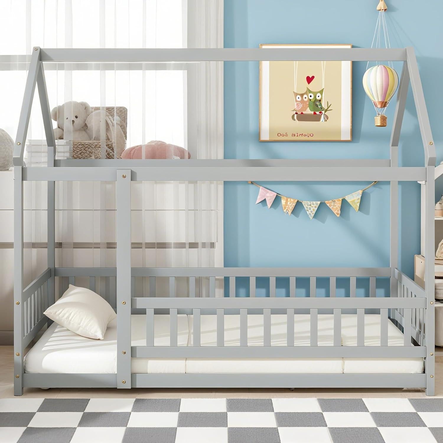 Cama en el Suelo Twin Bellemave Casa de Madera Gris