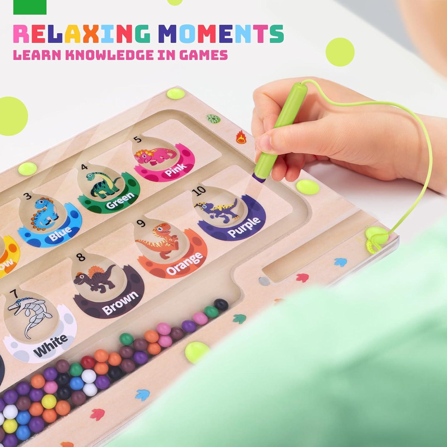 Laberinto Magnético de Colores y Números Montessori - Dinosaurio