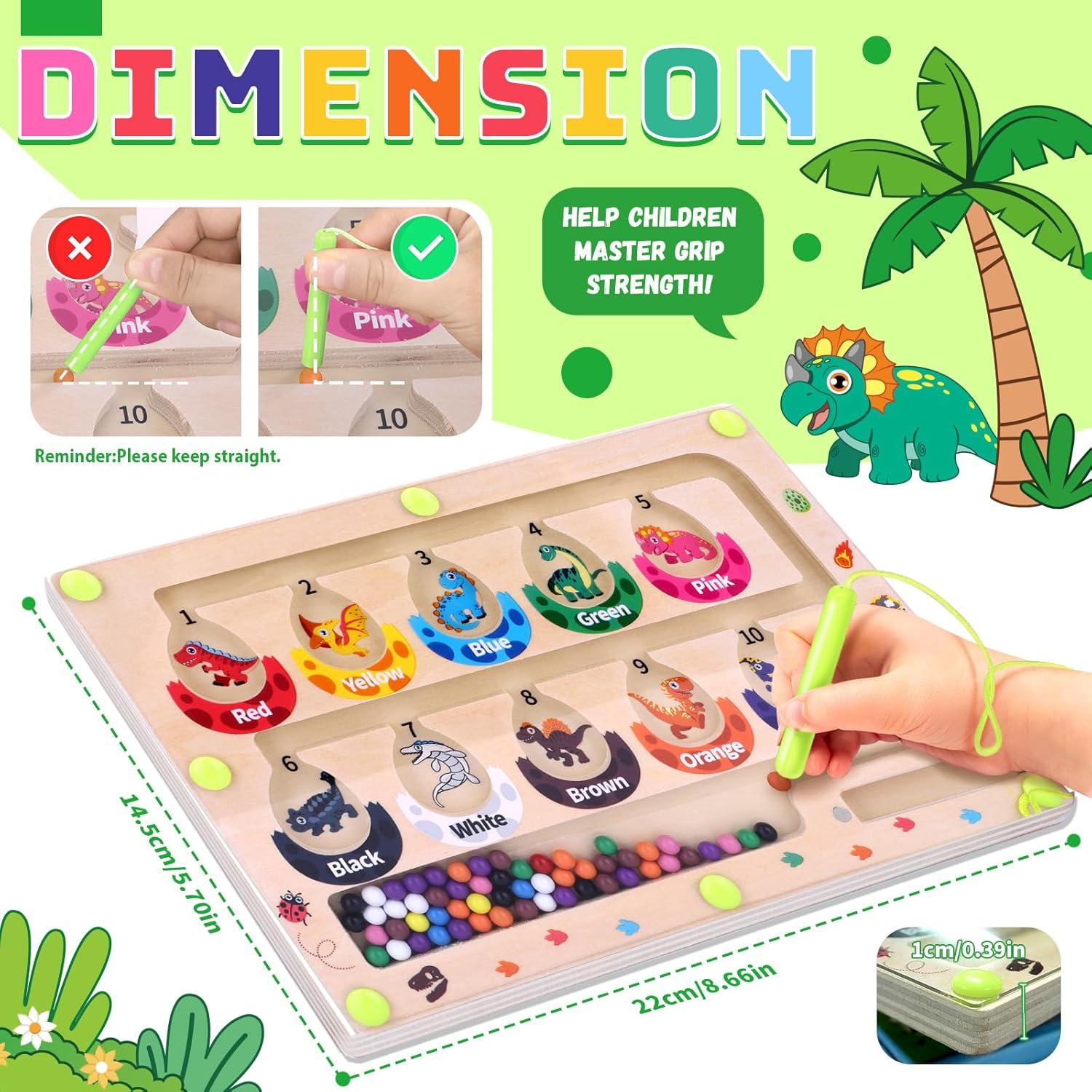 Laberinto Magnético de Colores y Números Montessori - Dinosaurio