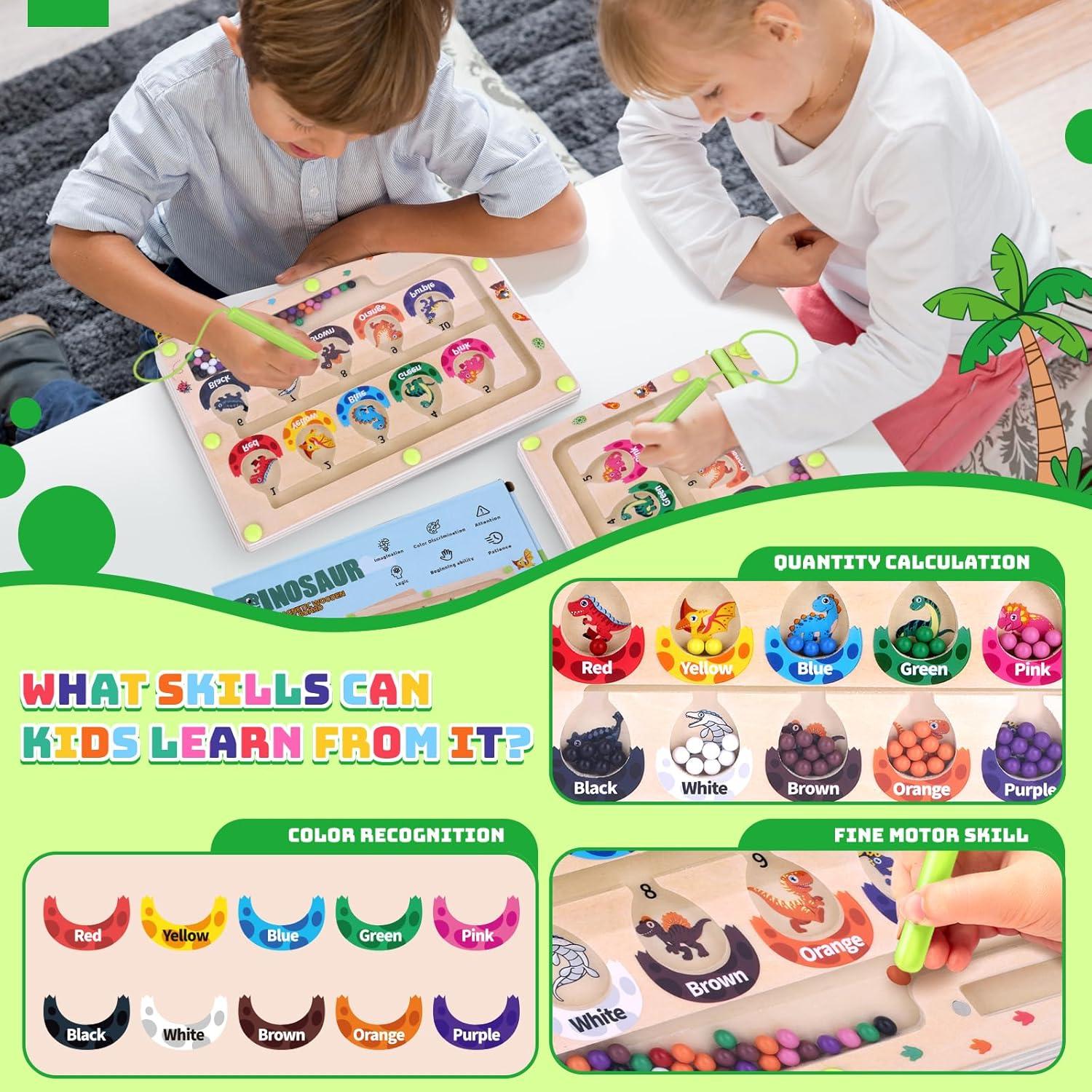 Laberinto Magnético de Colores y Números Montessori - Dinosaurio