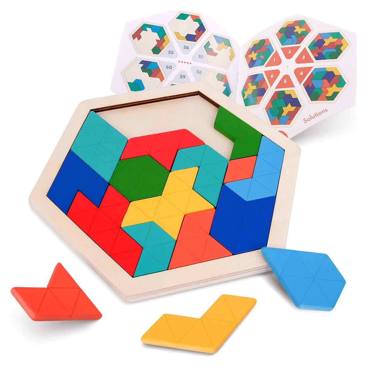 Bloques de Rompecabezas Tangram de Madera Vanmor - 60 Desafíos