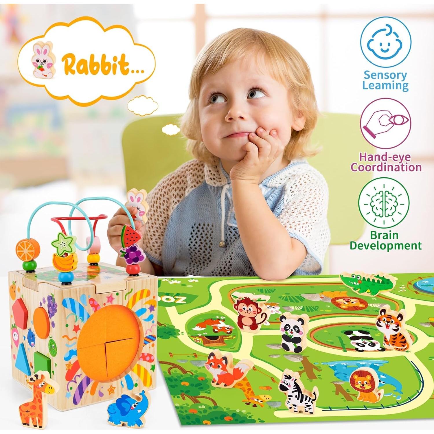 Cubo de Actividad de Madera Shenzhenshikedikeran Azul 7 en 1