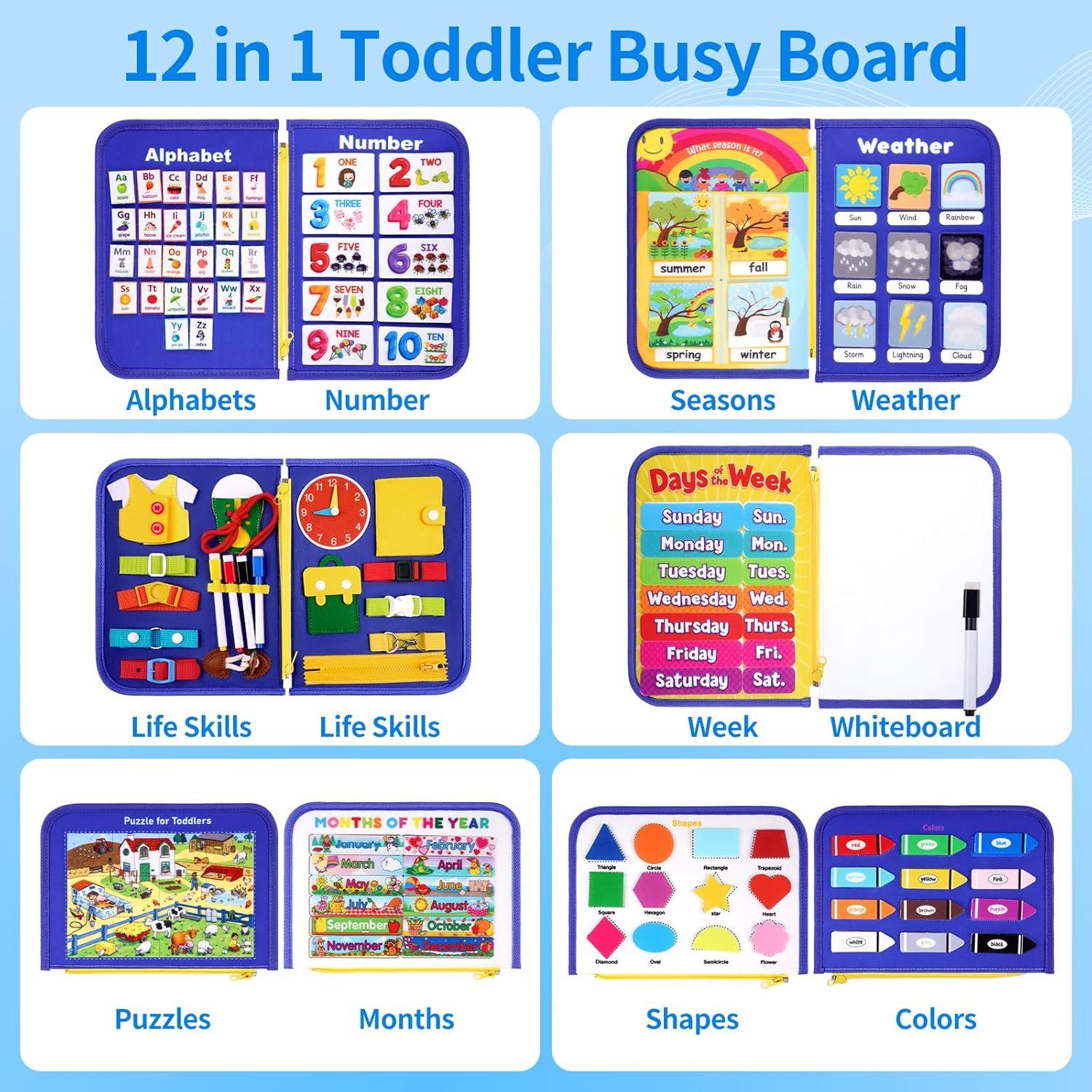Tablero Ocupado Montessori Issray 12 Páginas Azul 1-4 Años