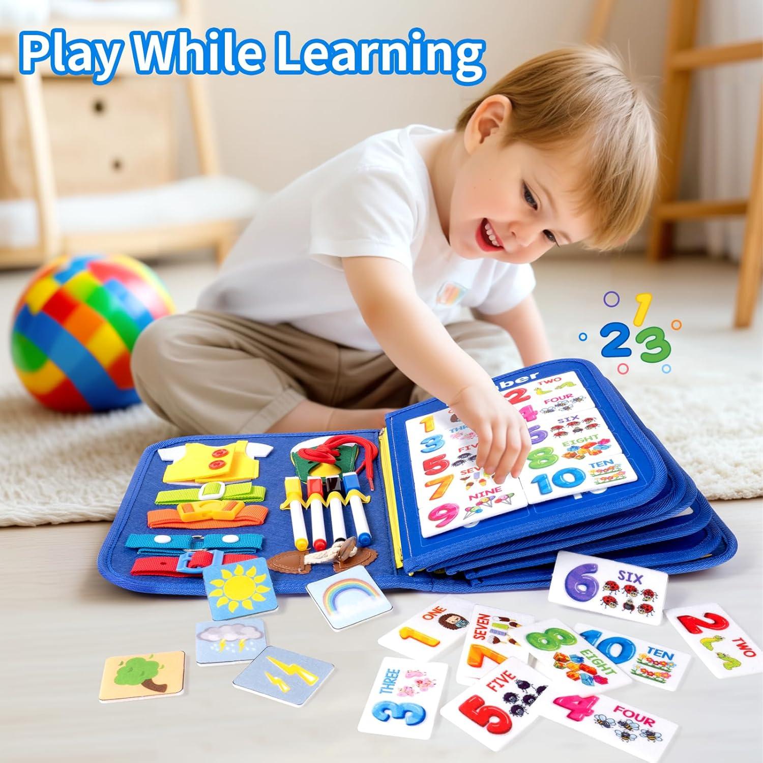 Tablero Ocupado Montessori Issray 12 Páginas Azul 1-4 Años