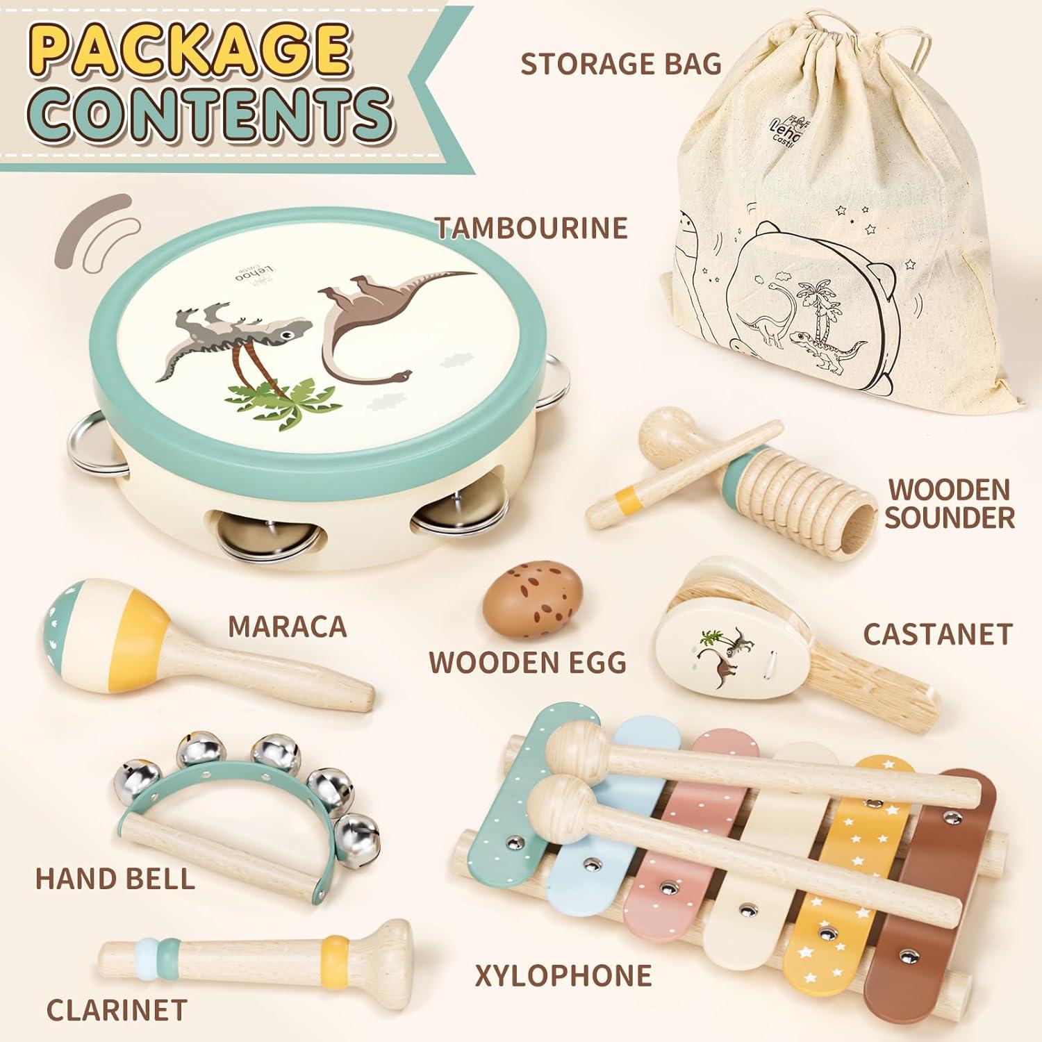 Set de Percusión Montessori Dinosaurio Shantoushi 8 en 1