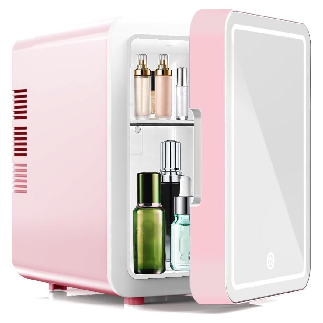Mini Nevera de Cuidado de la Piel NISHCON 4L Rosa con Espejo LED