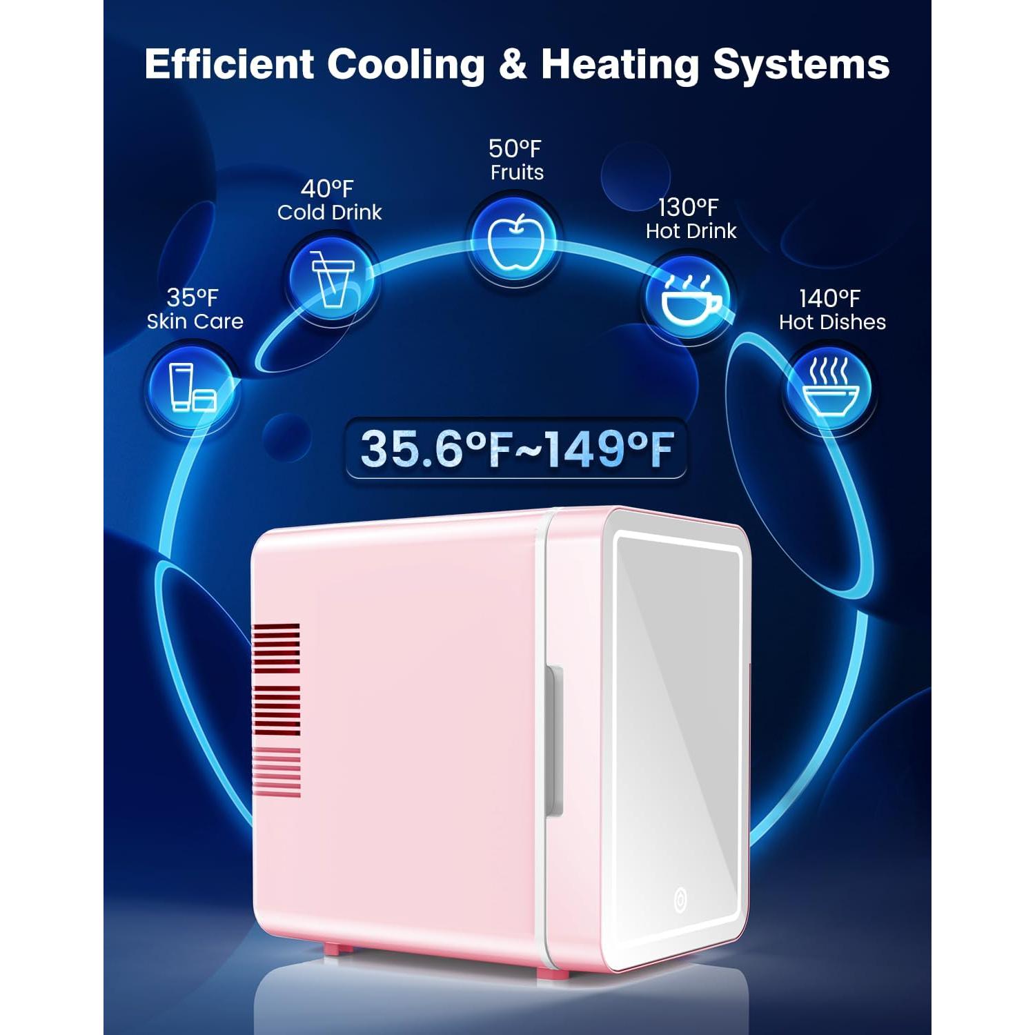 Mini Nevera de Cuidado de la Piel NISHCON 4L Rosa con Espejo LED