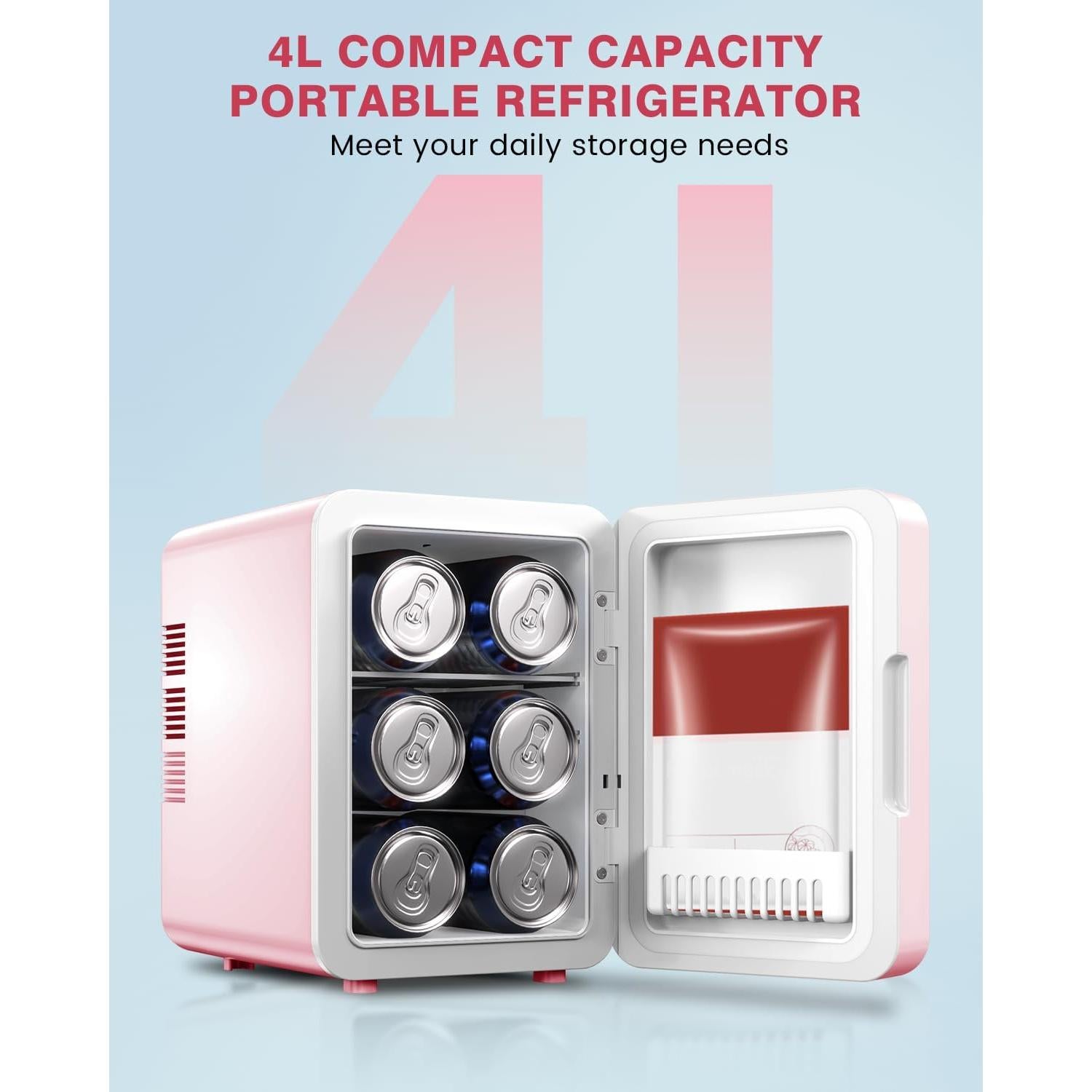Mini Nevera de Cuidado de la Piel NISHCON 4L Rosa con Espejo LED