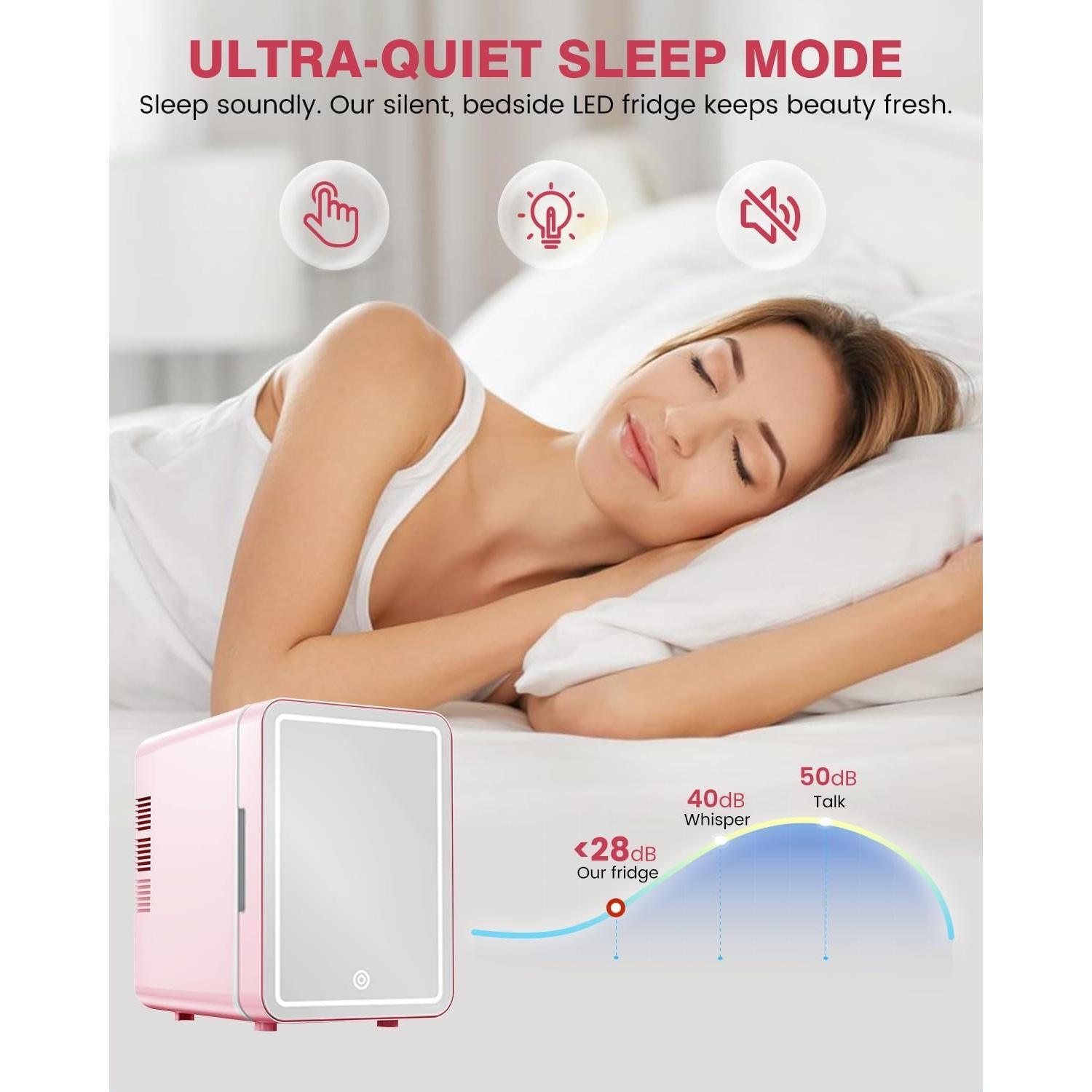Mini Nevera de Cuidado de la Piel NISHCON 4L Rosa con Espejo LED
