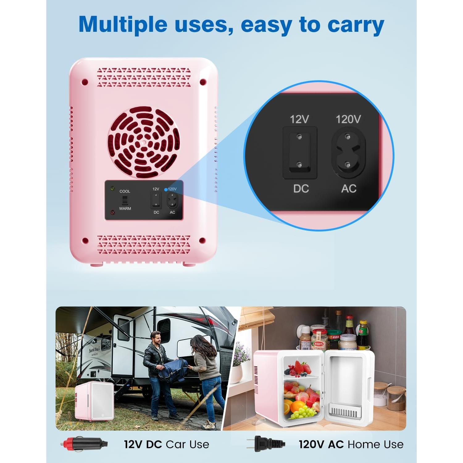 Mini Nevera de Cuidado de la Piel NISHCON 4L Rosa con Espejo LED