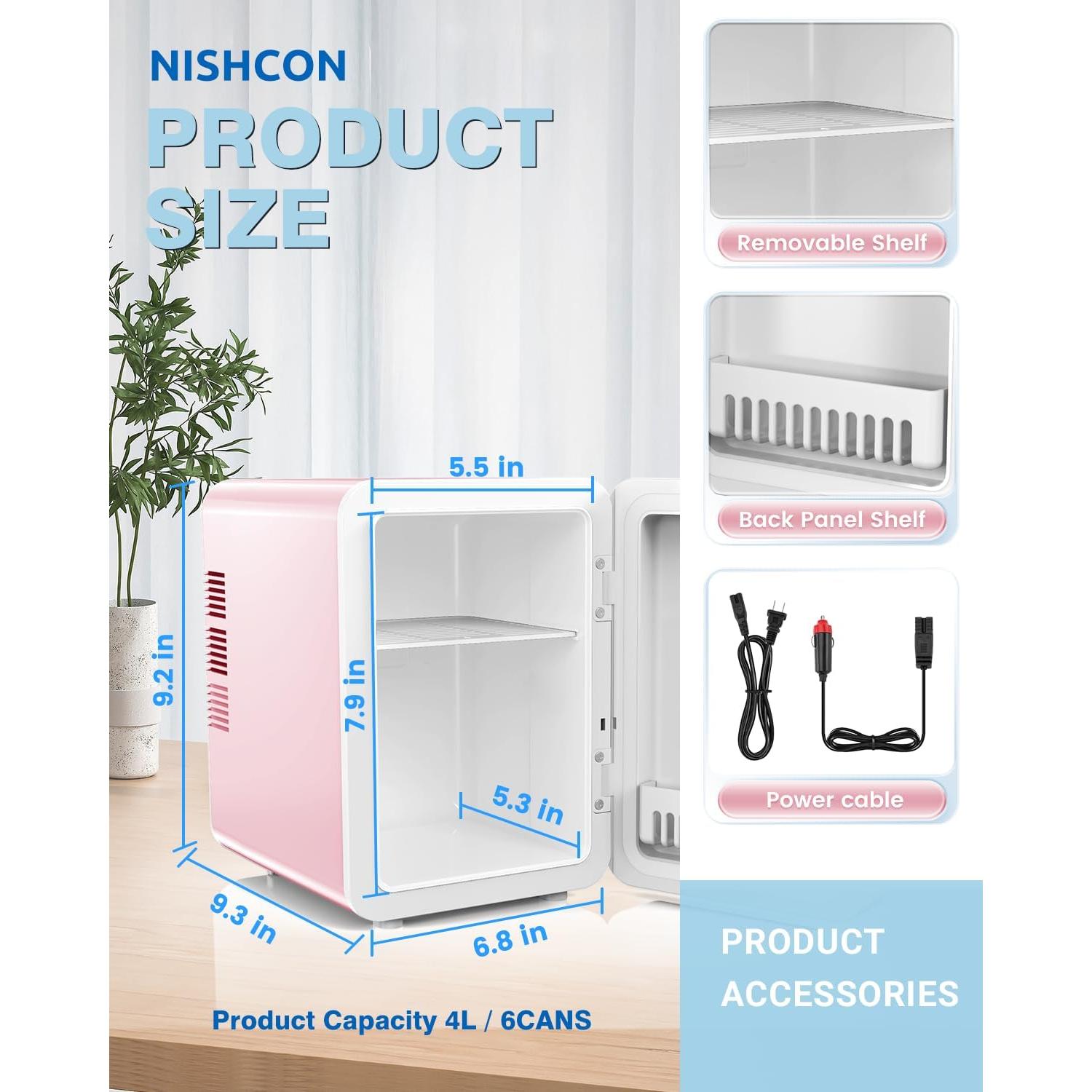 Mini Nevera de Cuidado de la Piel NISHCON 4L Rosa con Espejo LED