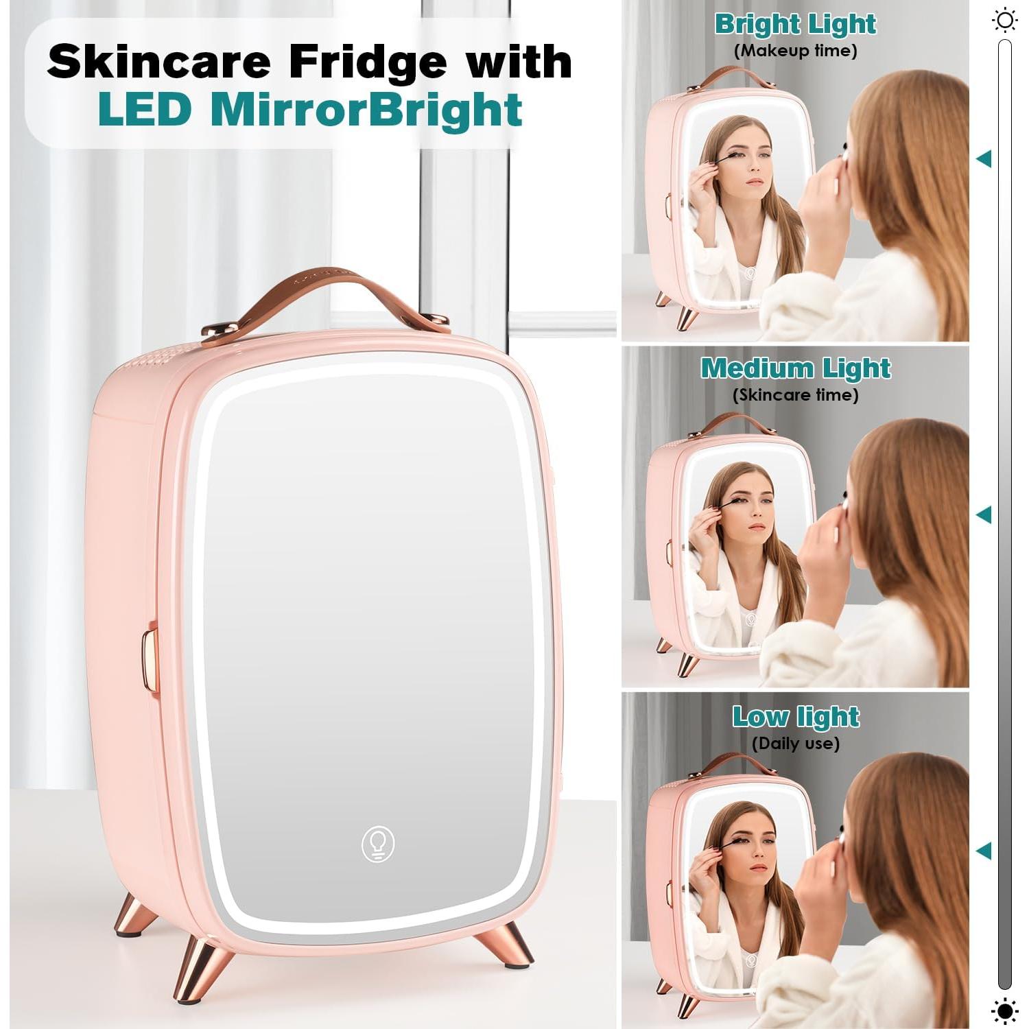 Refrigerador de Cuidado de la Piel JSTPRO 12L Rosa con Espejo LED