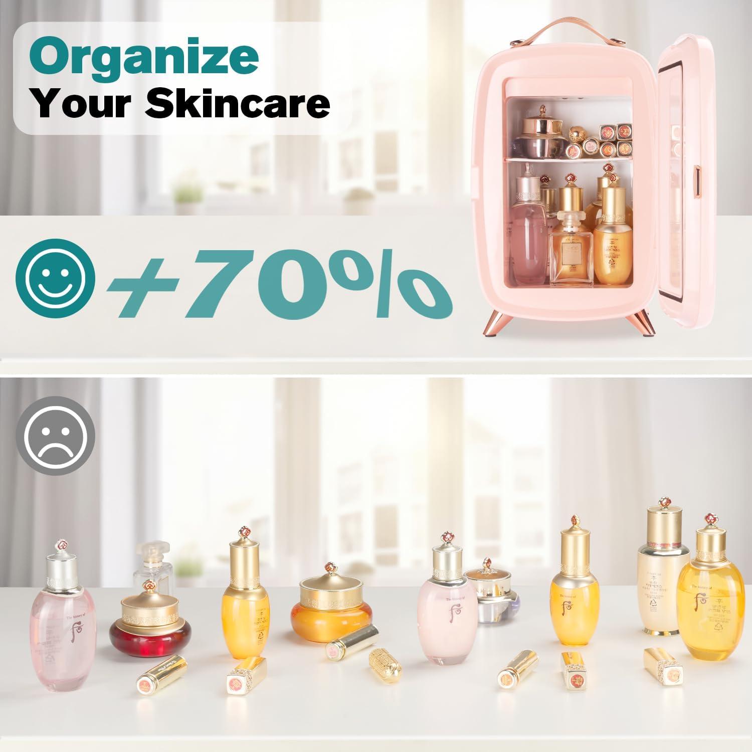 Refrigerador de Cuidado de la Piel JSTPRO 12L Rosa con Espejo LED