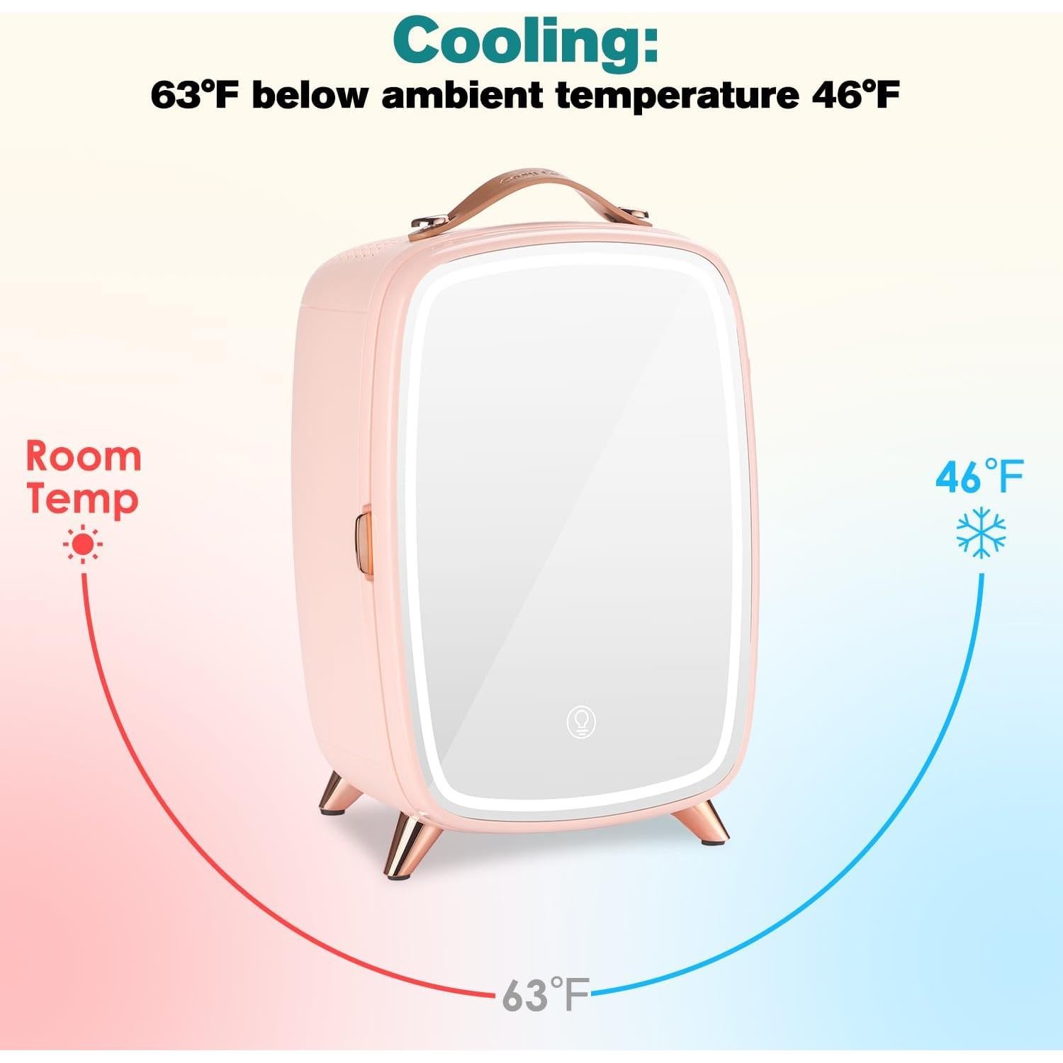 Refrigerador de Cuidado de la Piel JSTPRO 12L Rosa con Espejo LED