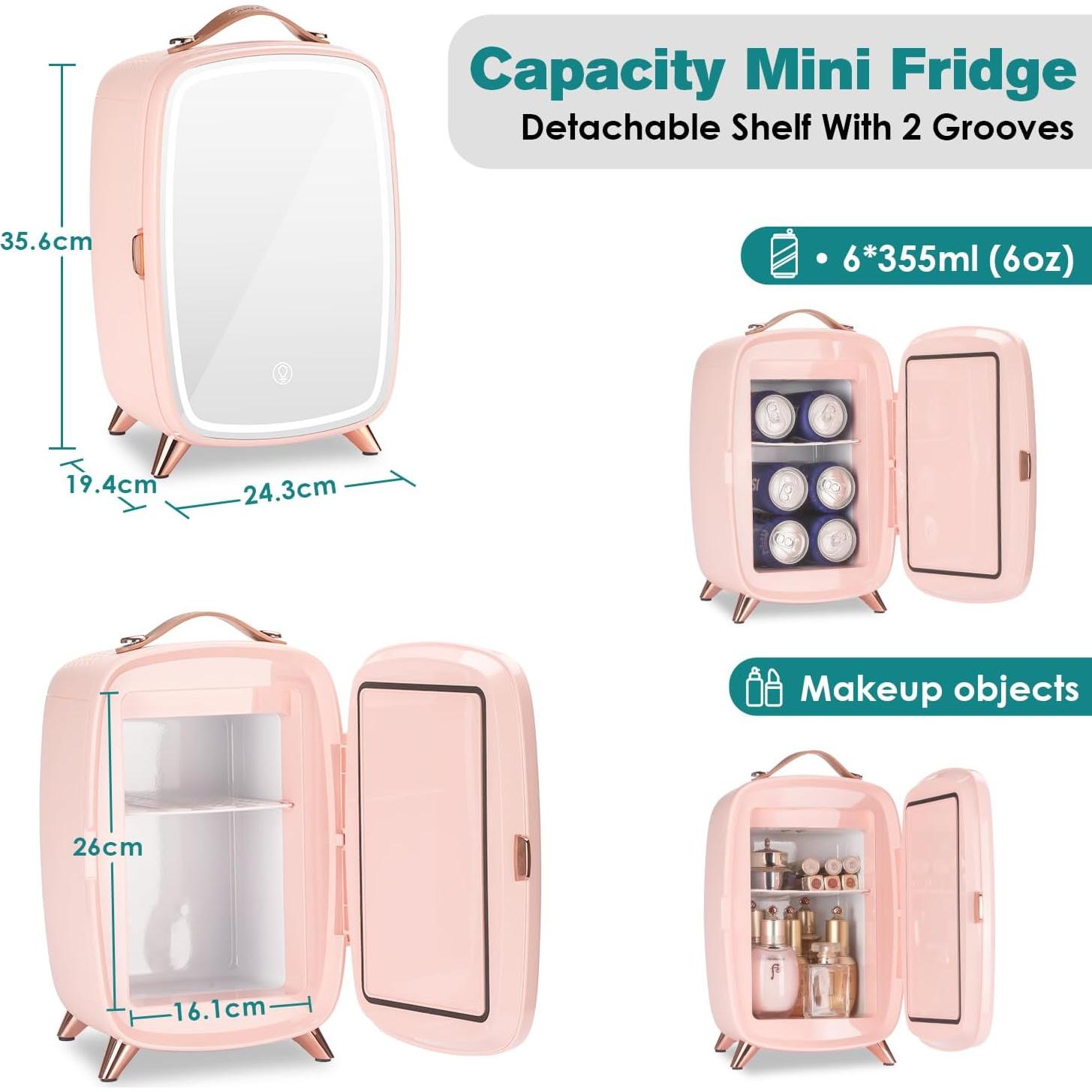 Refrigerador de Cuidado de la Piel JSTPRO 12L Rosa con Espejo LED