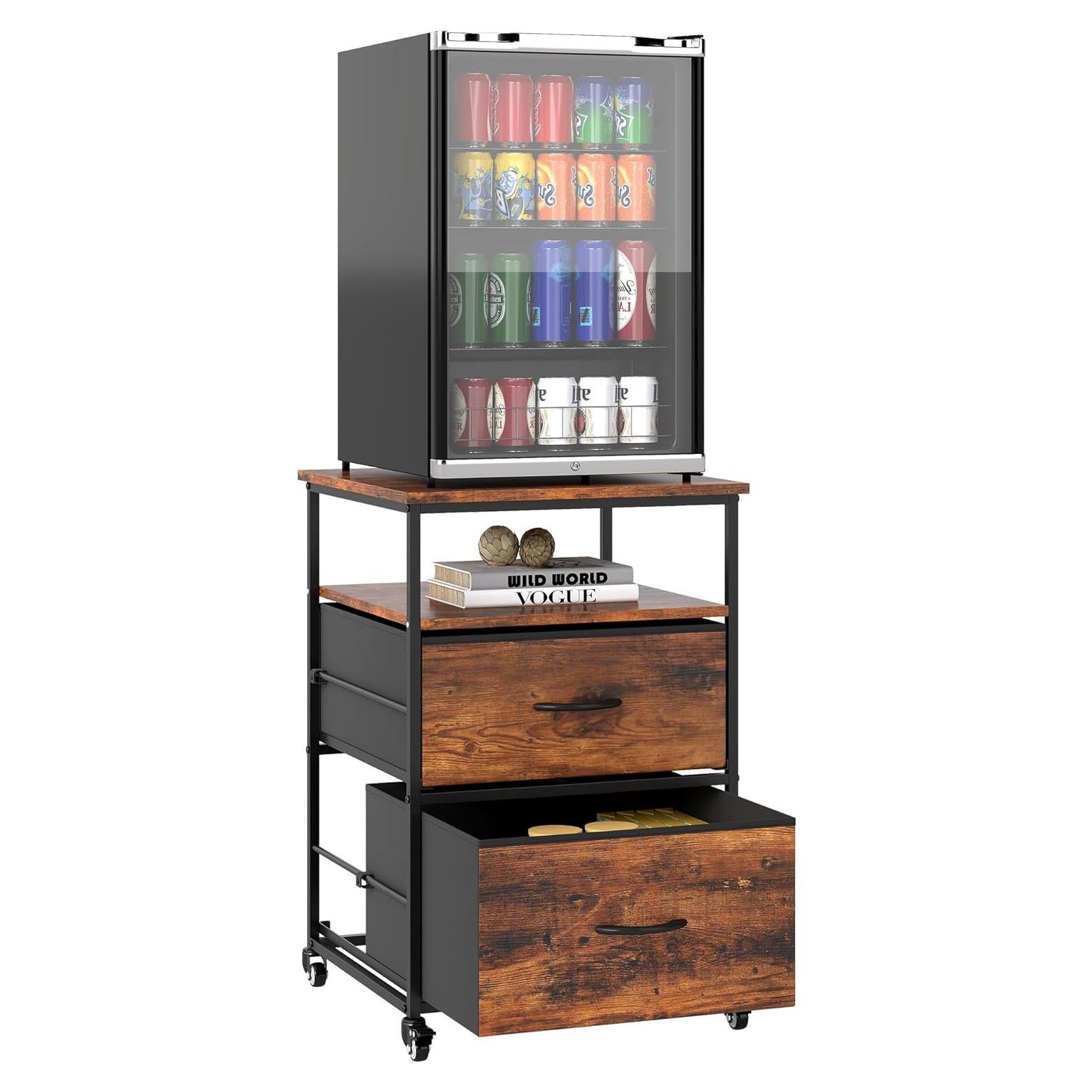 Soporte para Mini Nevera Qriocioa con 2 Cajones Tela Marrón