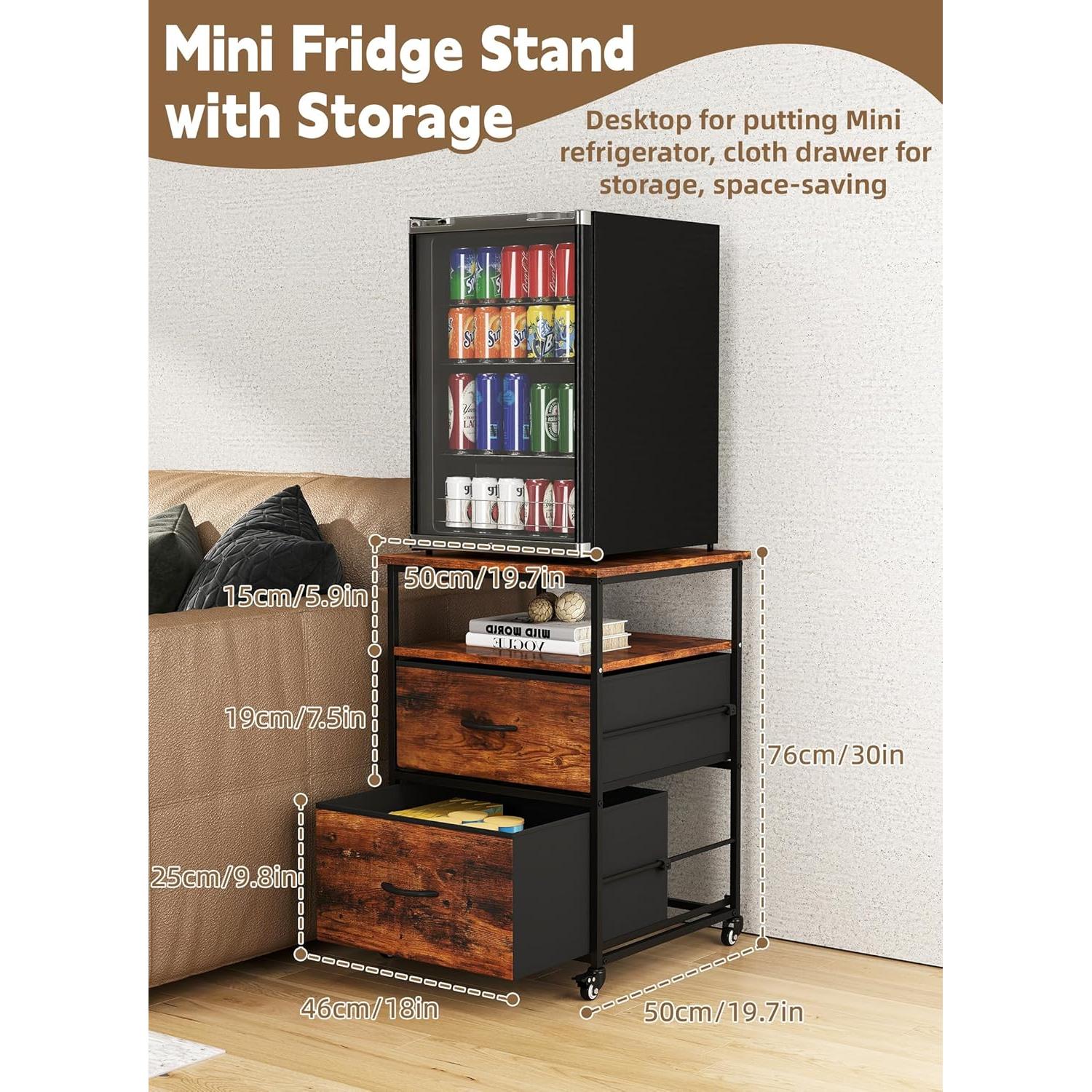 Soporte para Mini Nevera Qriocioa con 2 Cajones Tela Marrón