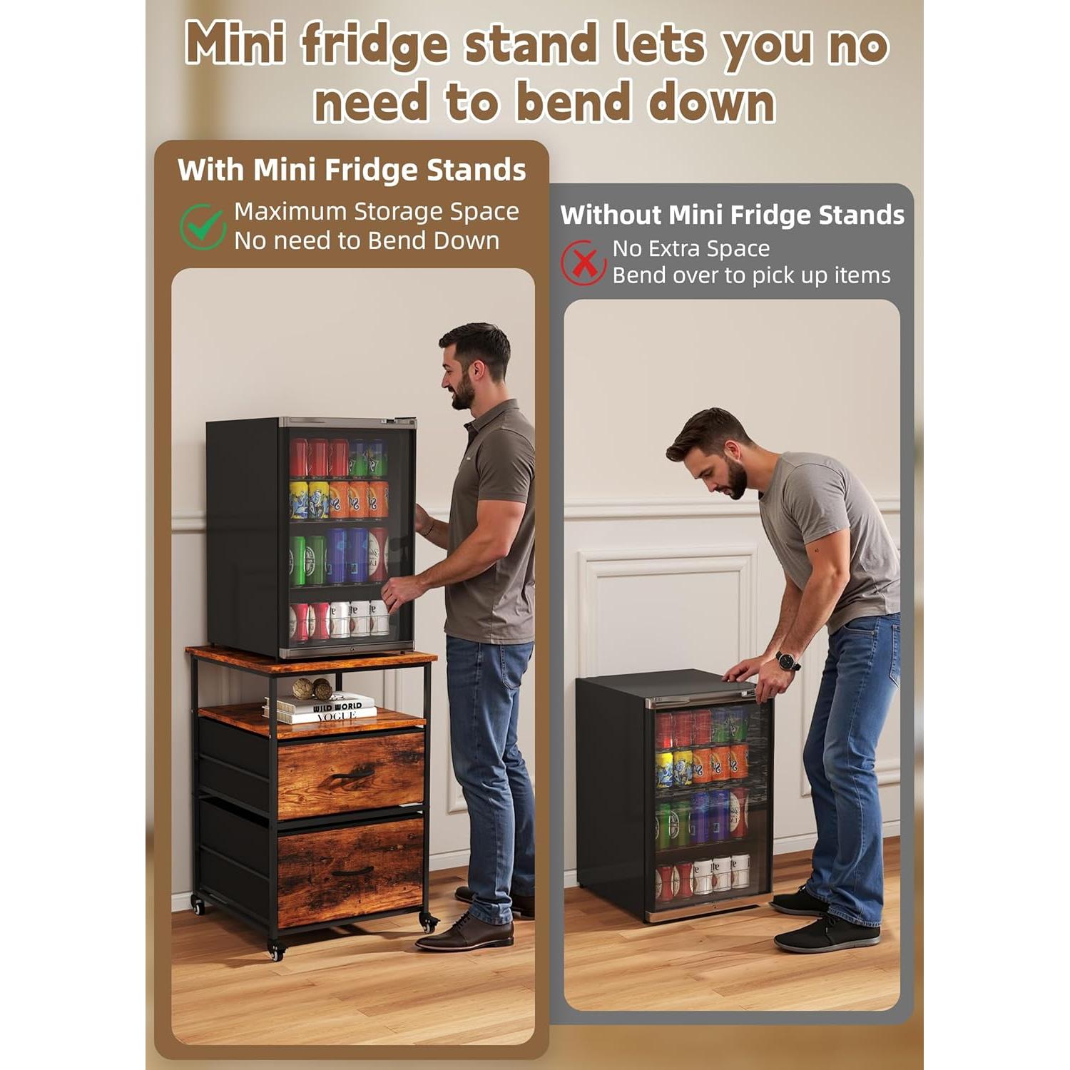 Soporte para Mini Nevera Qriocioa con 2 Cajones Tela Marrón