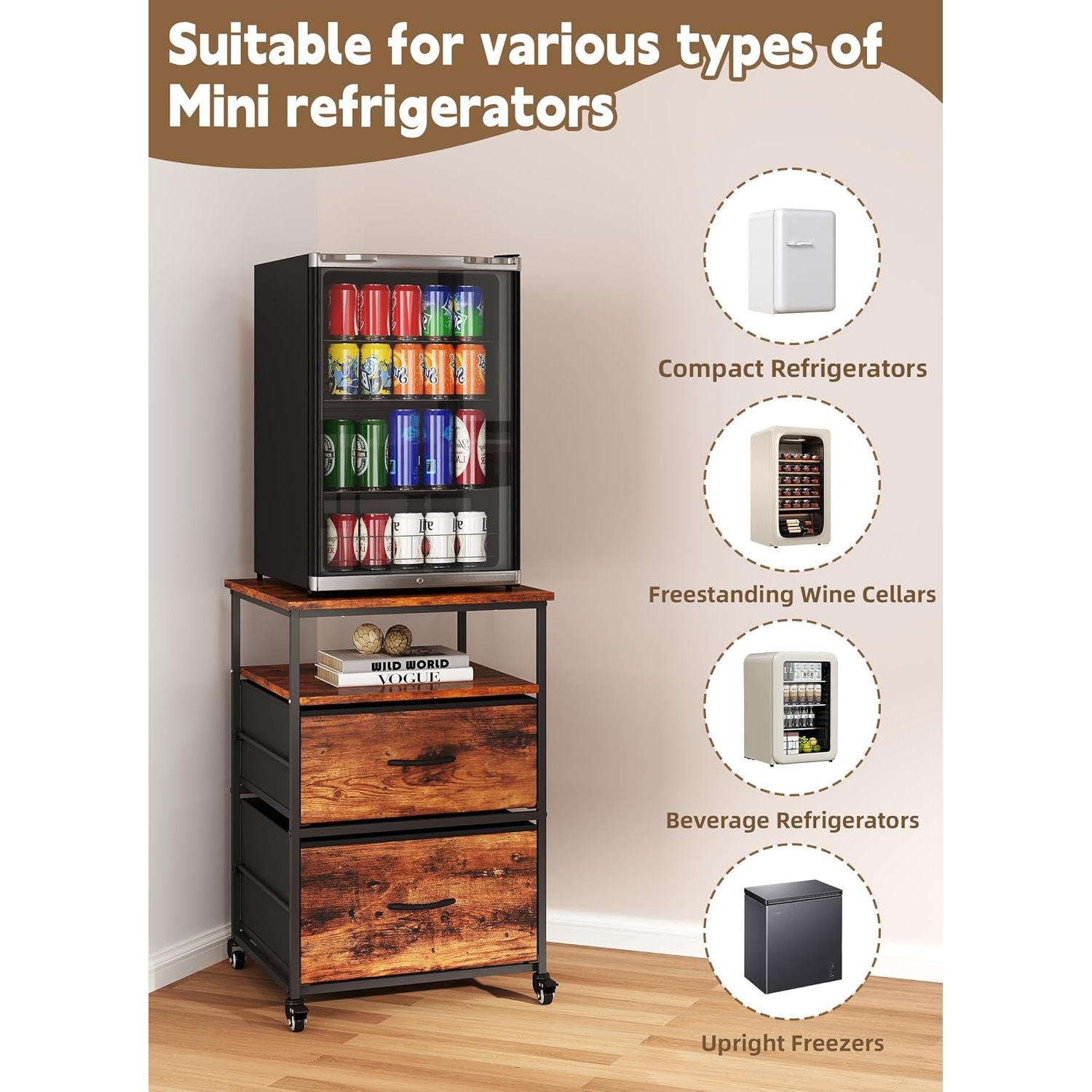 Soporte para Mini Nevera Qriocioa con 2 Cajones Tela Marrón